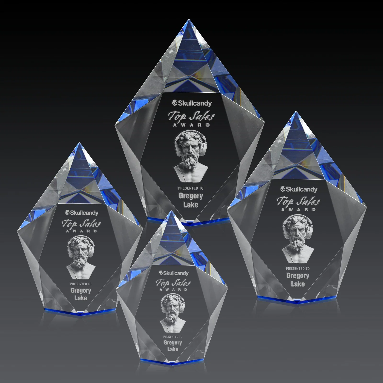 Personalized Optical Crystal Pentagon Award With Faceted Halo Border, awards for retirement presentations