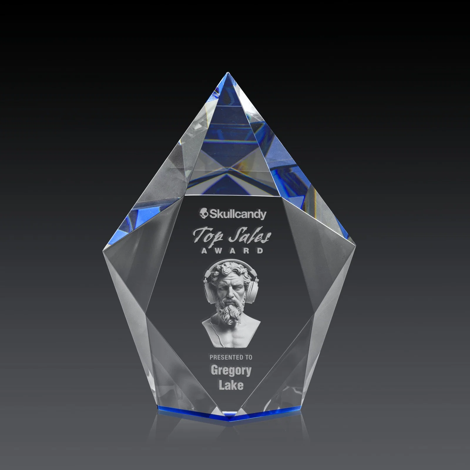 Personalized Optical Crystal Pentagon Award With Faceted Halo Border, awards for team milestone celebrations