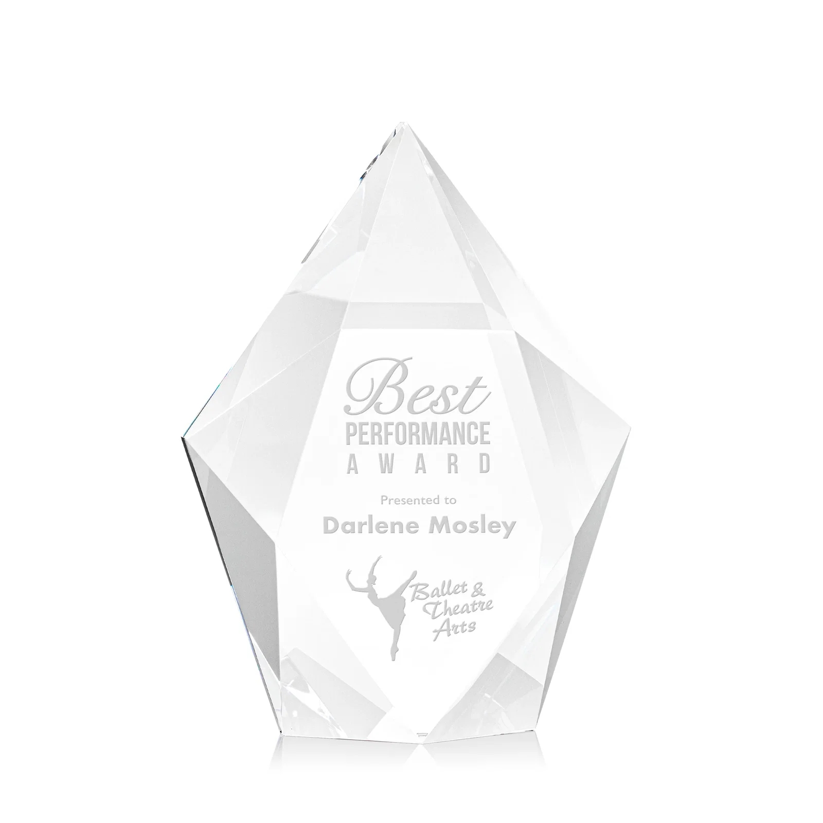 Custom Optical Crystal Pentagon Award With Faceted Halo Border, awards for corporate award ceremonies