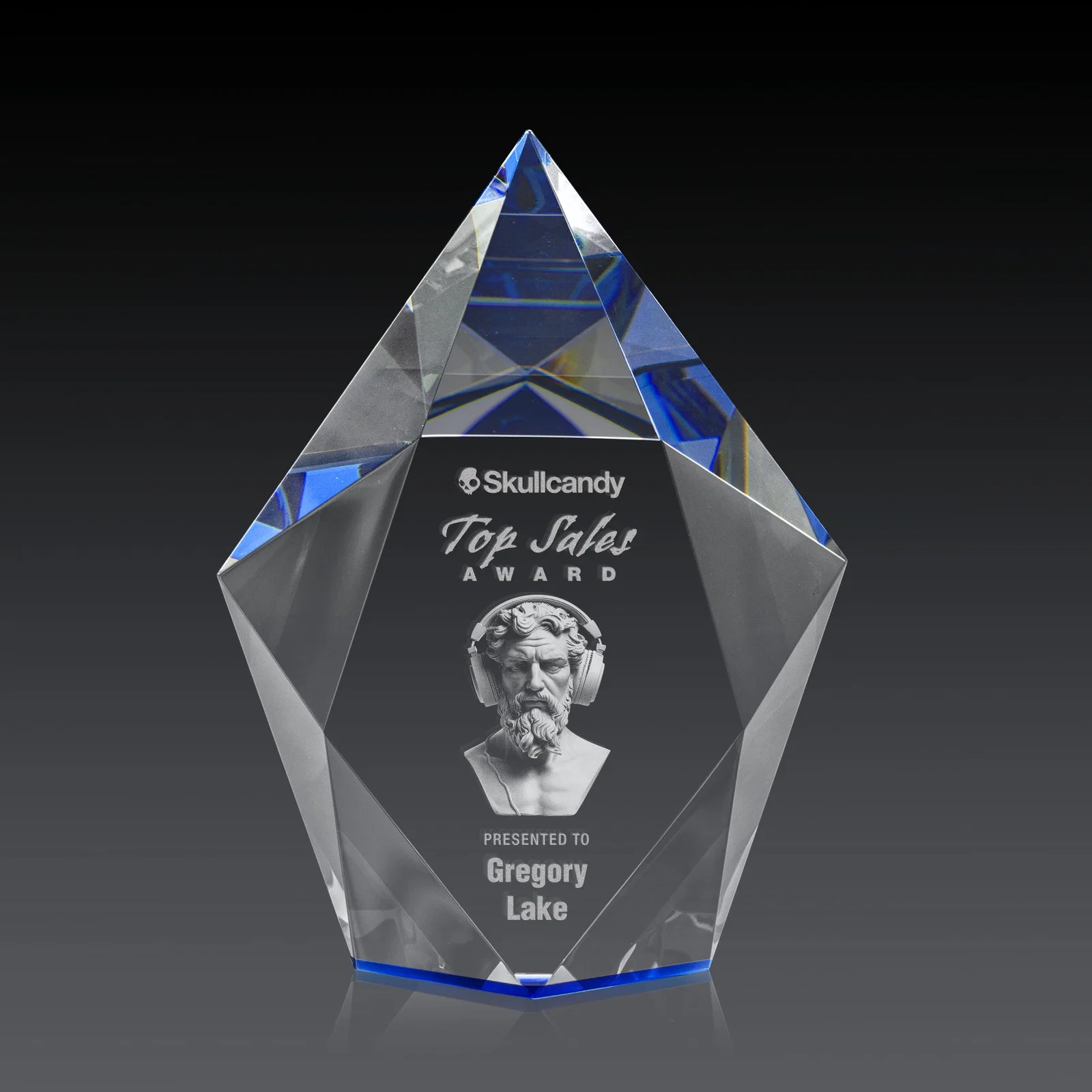 Personalized Optical Crystal Pentagon Award With Faceted Halo Border, awards for donor appreciation