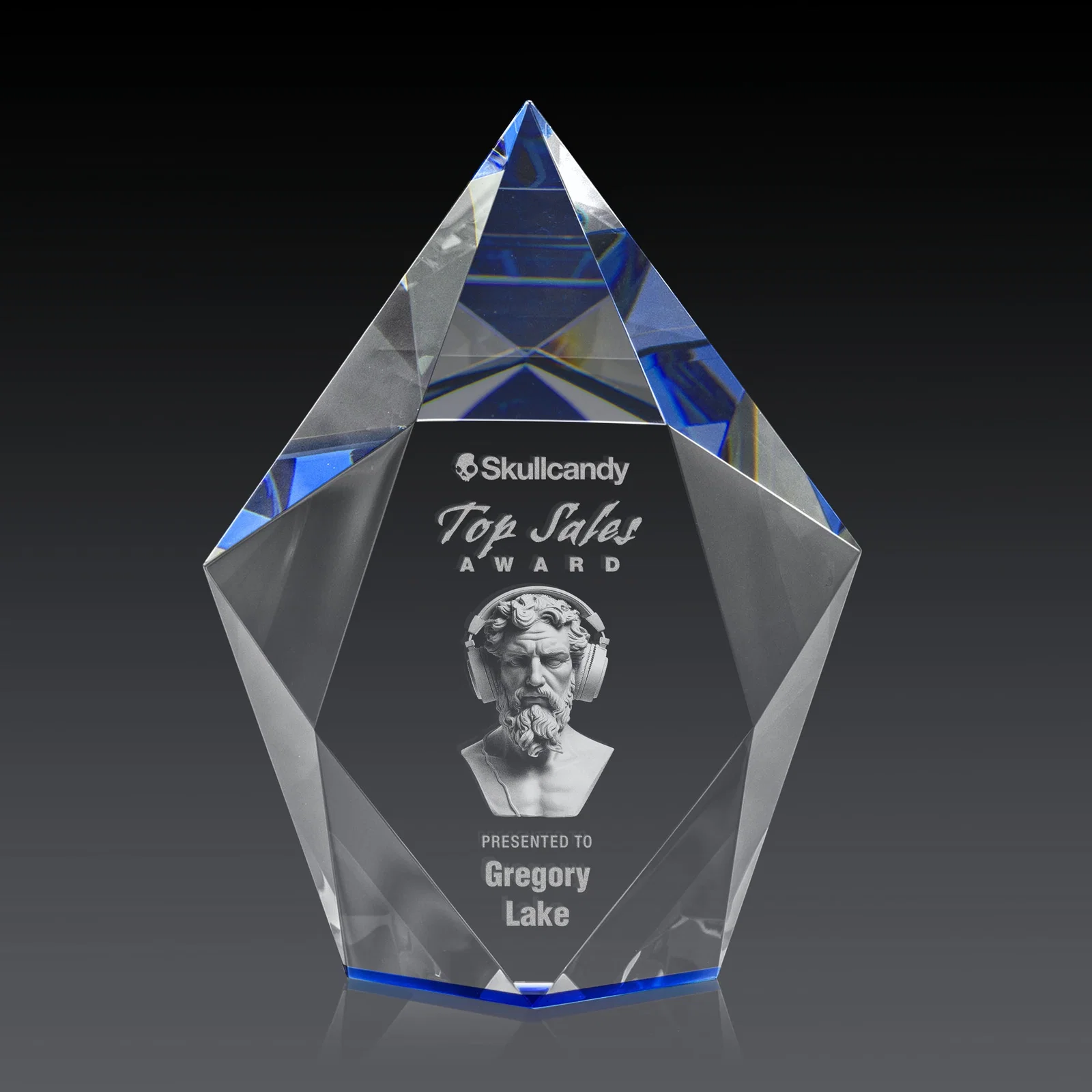 Personalized Optical Crystal Pentagon Award With Faceted Halo Border, awards for graduation ceremonies