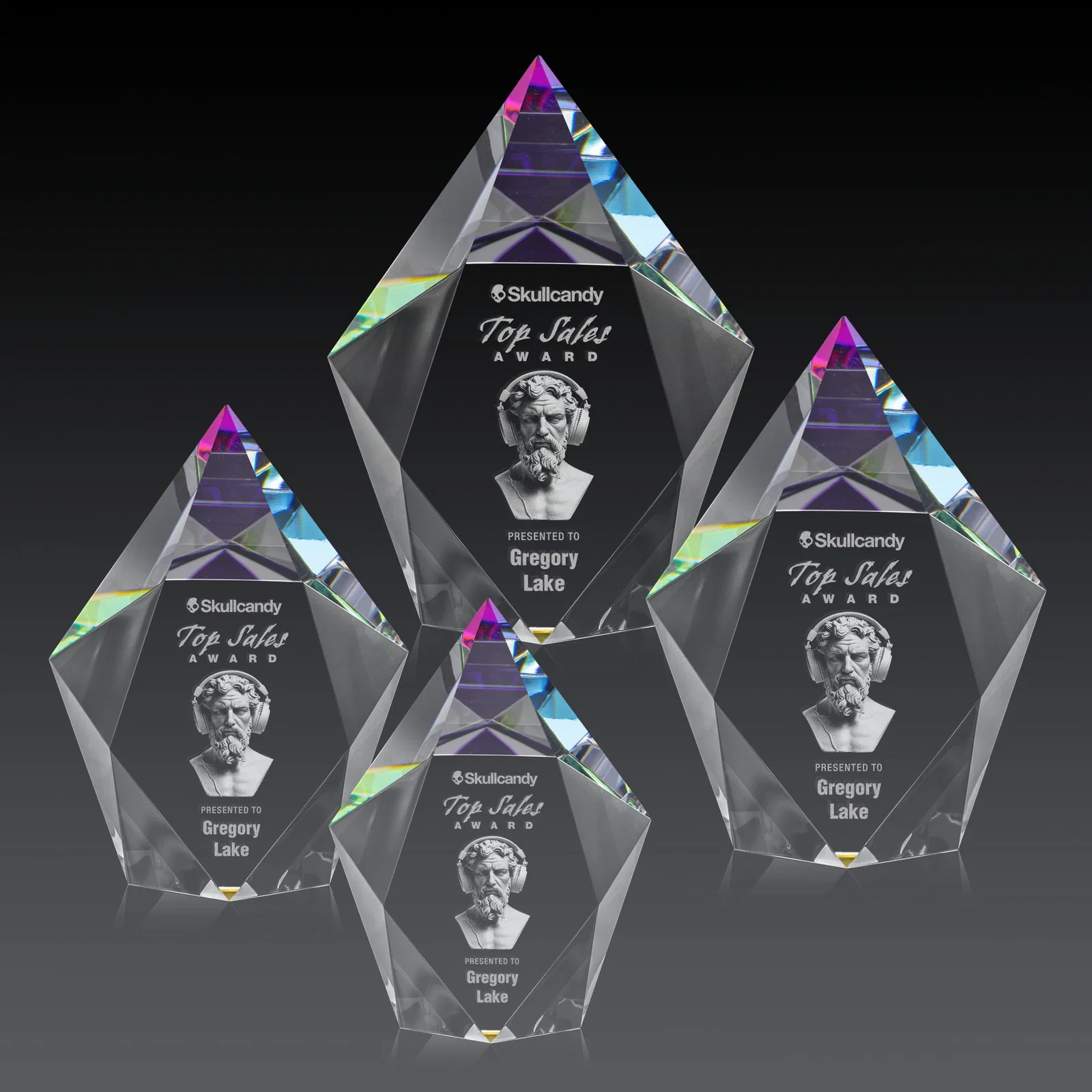Personalized Optical Crystal Pentagon Award With Faceted Halo Border, awards for volunteer appreciation