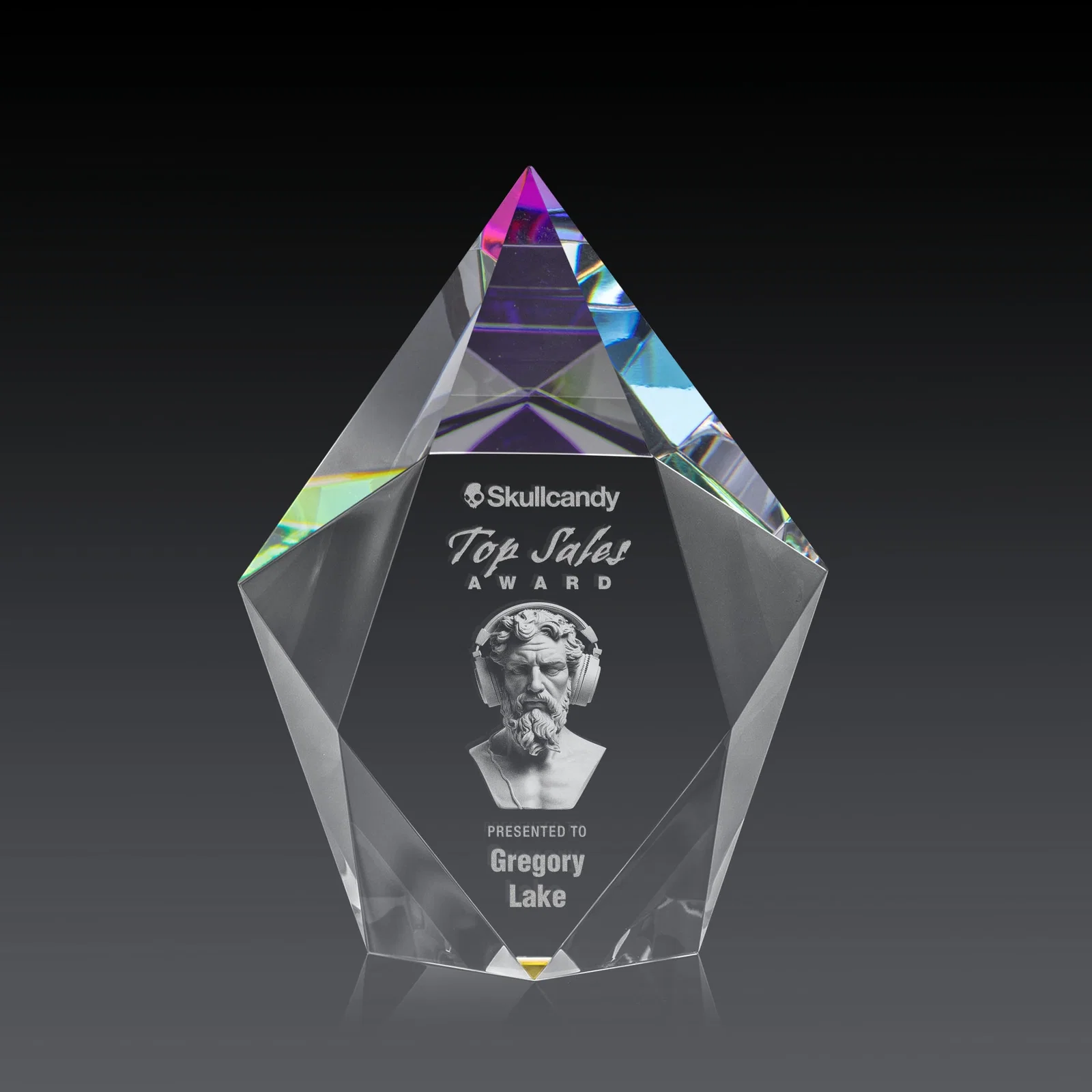 Personalized Optical Crystal Pentagon Award With Faceted Halo Border, awards for dealer and partner awards