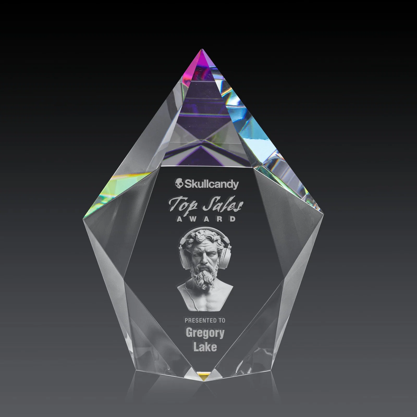 Personalized Optical Crystal Pentagon Award With Faceted Halo Border, awards for company anniversary events