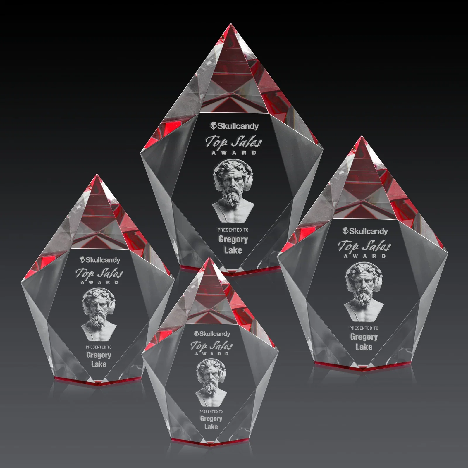 Promotional Optical Crystal Pentagon Award With Faceted Halo Border, awards for service anniversary gifts