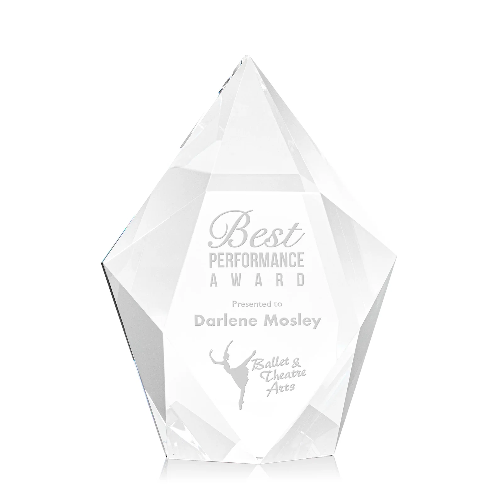 Custom Optical Crystal Pentagon Award With Faceted Halo Border, awards for service anniversary gifts