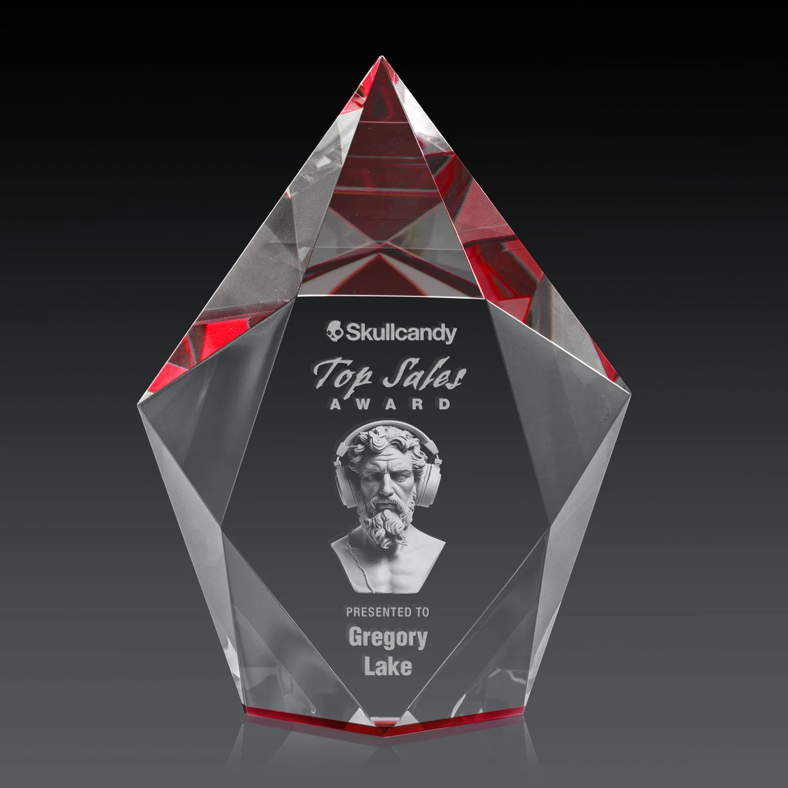 Promotional Optical Crystal Pentagon Award With Faceted Halo Border, awards for donor appreciation