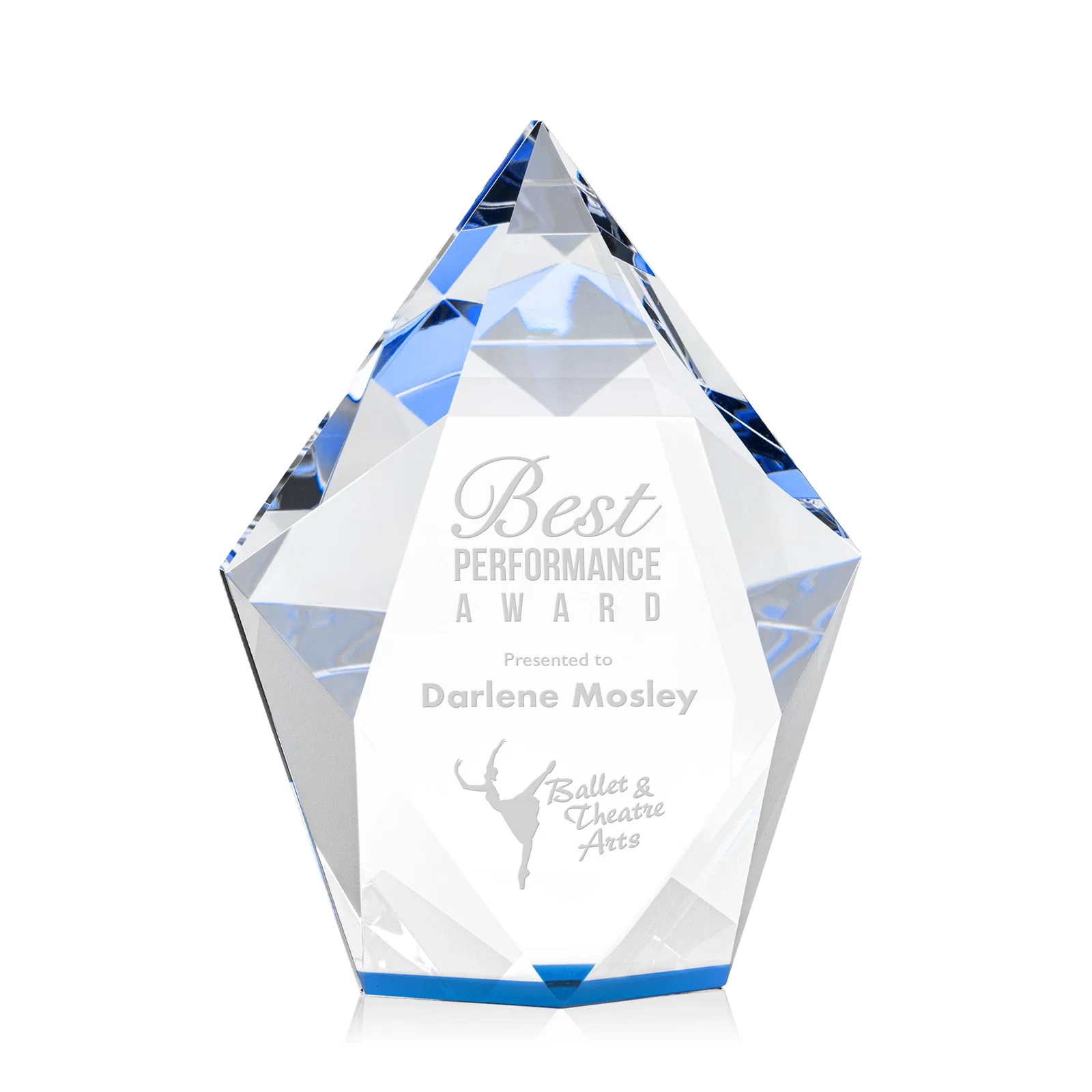 Promotional Optical Crystal Pentagon Award With Faceted Halo Border, awards for volunteer appreciation