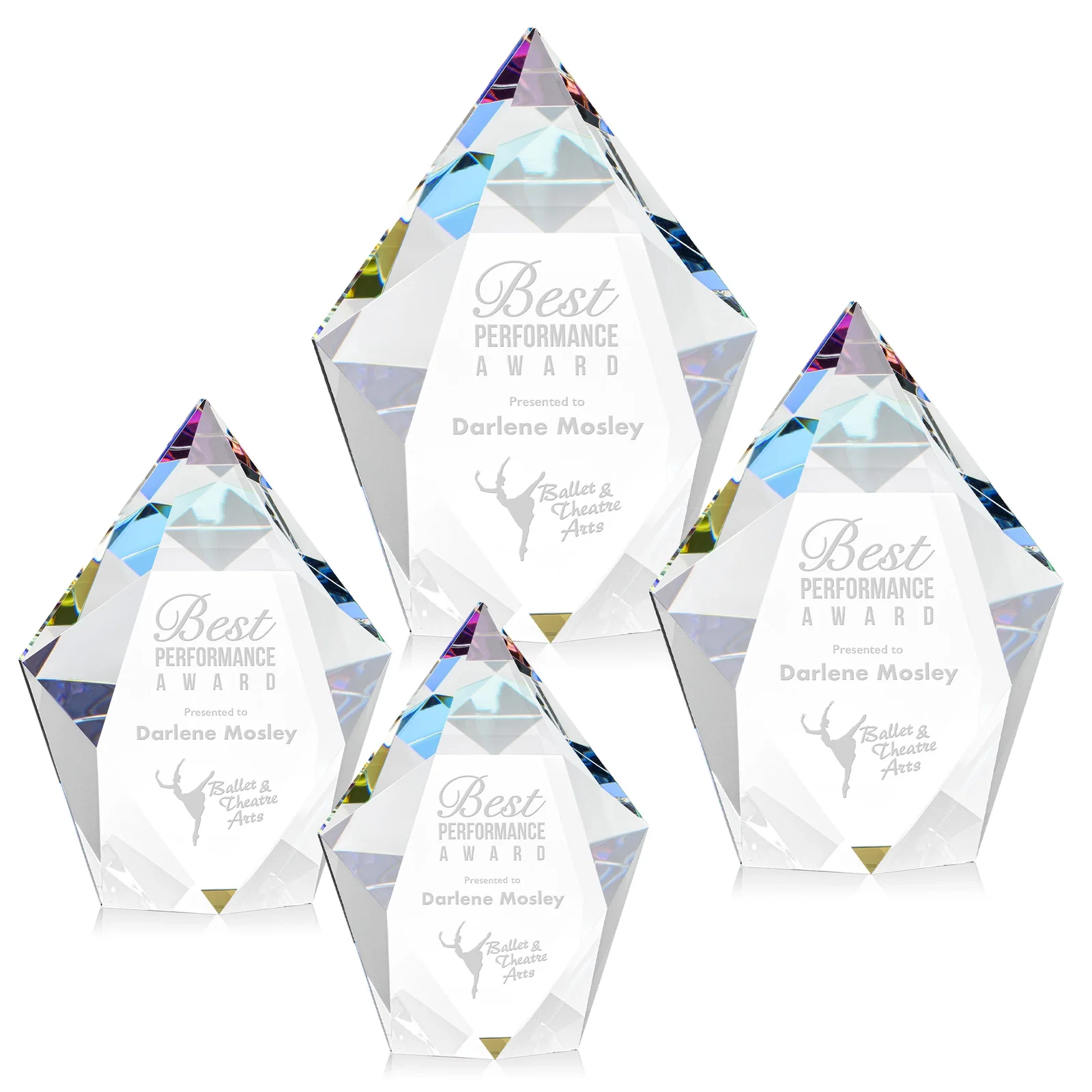 Branded Optical Crystal Pentagon Award With Faceted Halo Border, awards for employee recognition