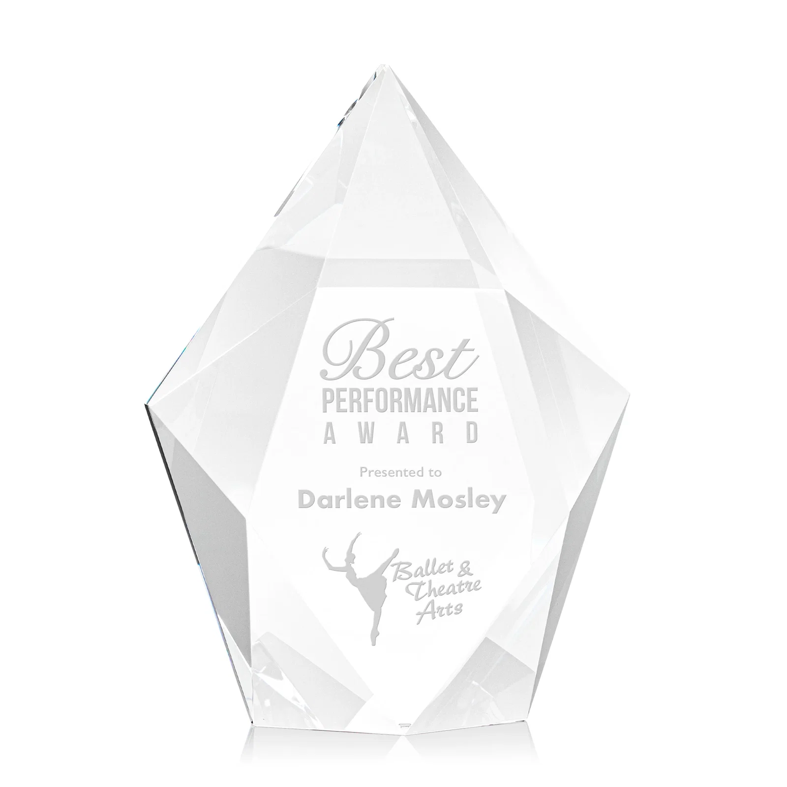 Custom Optical Crystal Pentagon Award With Faceted Halo Border, awards for sales achievement awards