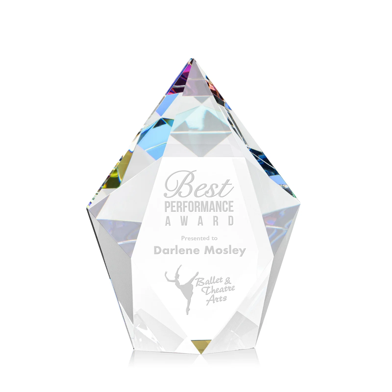 Branded Optical Crystal Pentagon Award With Faceted Halo Border, awards for corporate award ceremonies