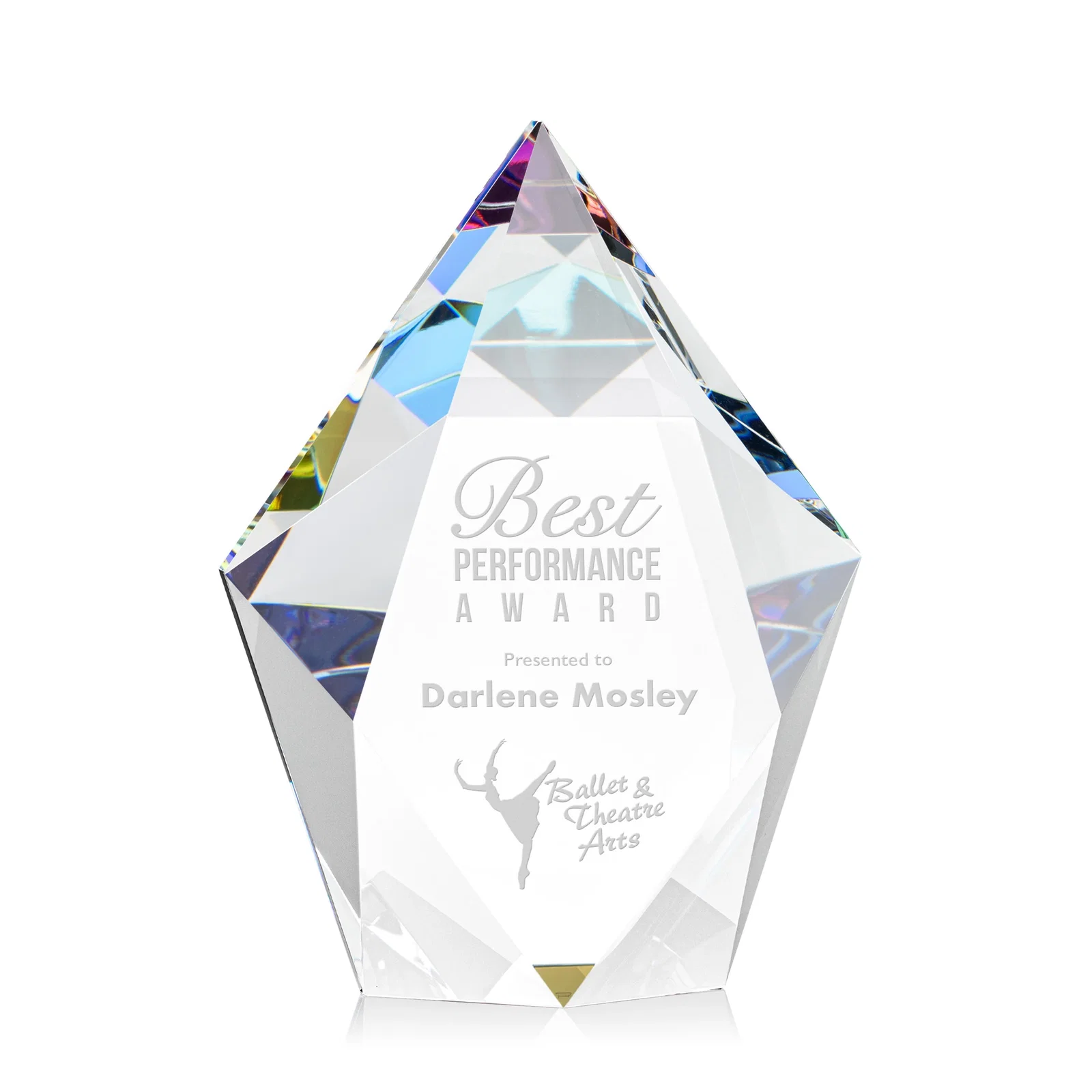 Branded Optical Crystal Pentagon Award With Faceted Halo Border, awards for service anniversary gifts