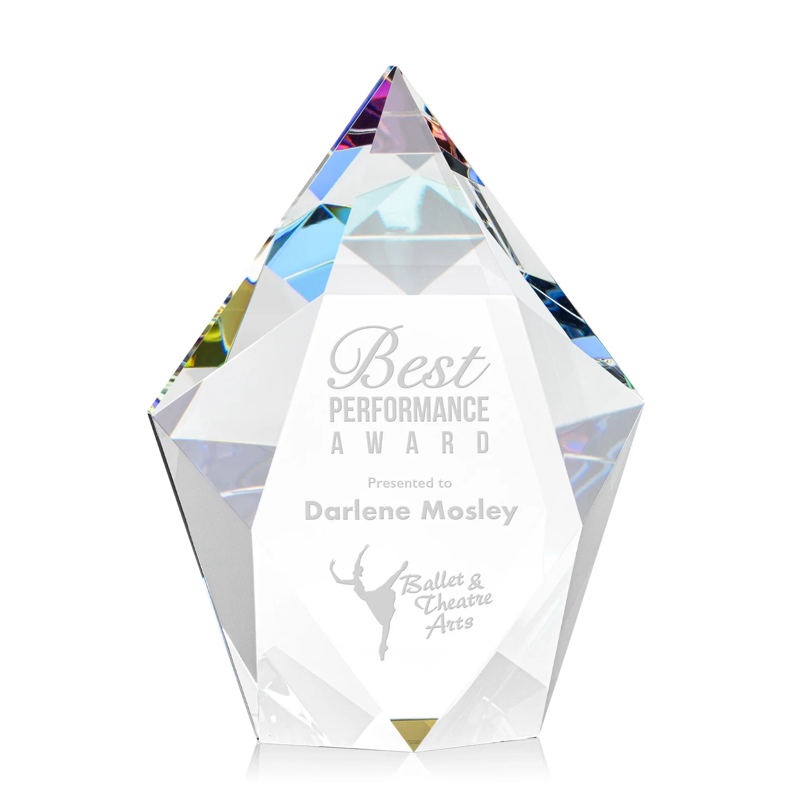 Branded Optical Crystal Pentagon Award With Faceted Halo Border, awards for sales achievement awards