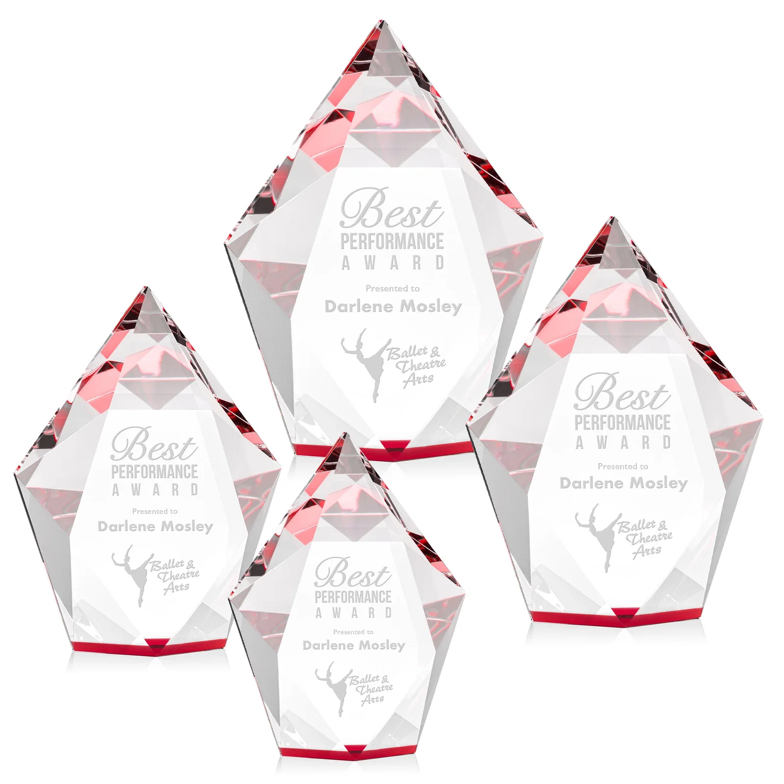 Branded Optical Crystal Pentagon Award With Faceted Halo Border, awards for team milestone celebrations