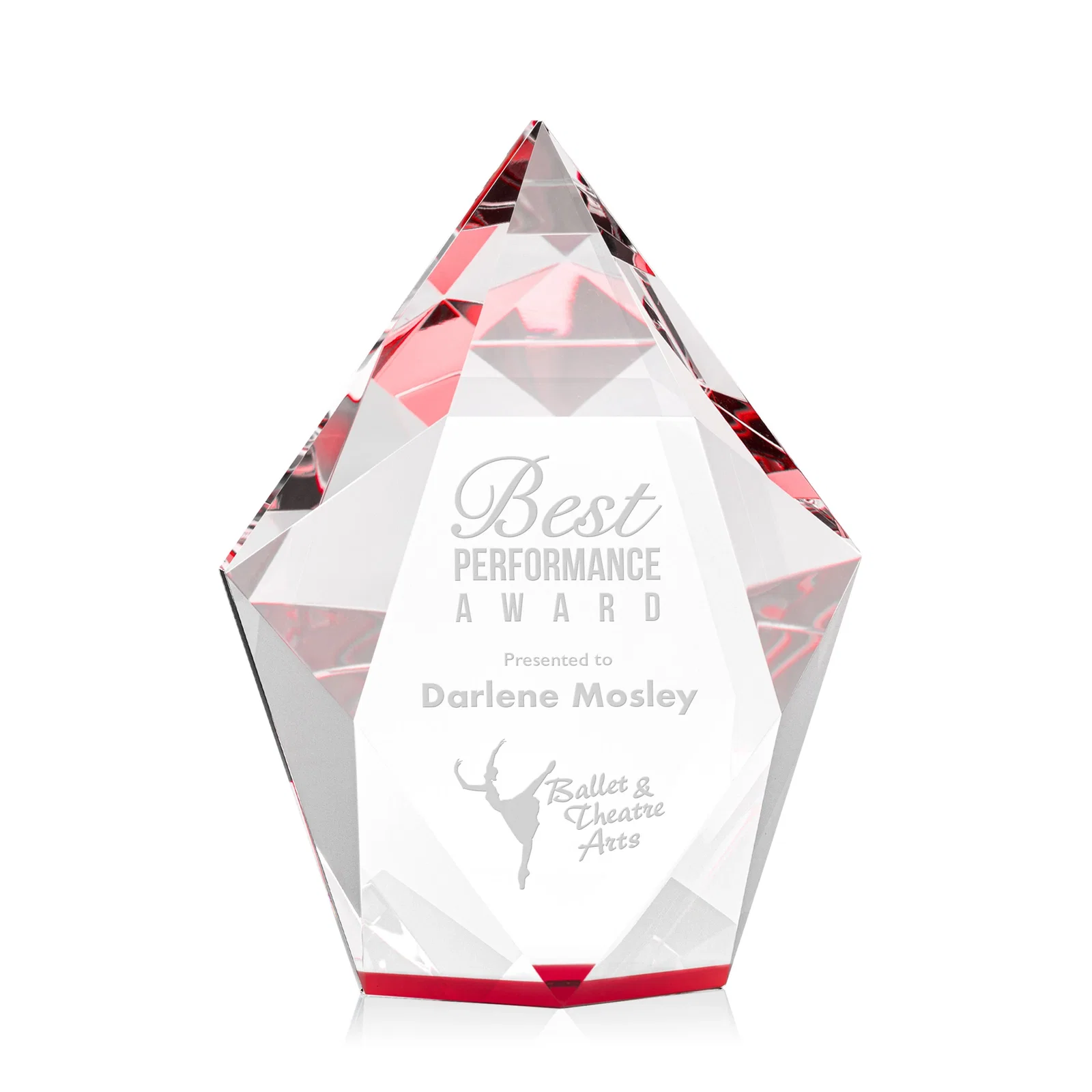 Branded Optical Crystal Pentagon Award With Faceted Halo Border, awards for graduation ceremonies