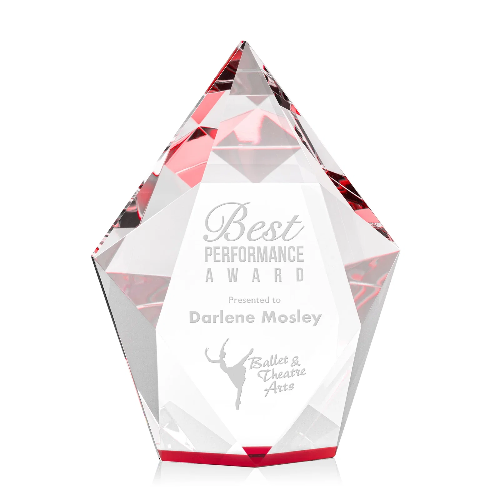 Branded Optical Crystal Pentagon Award With Faceted Halo Border, awards for safety achievement programs