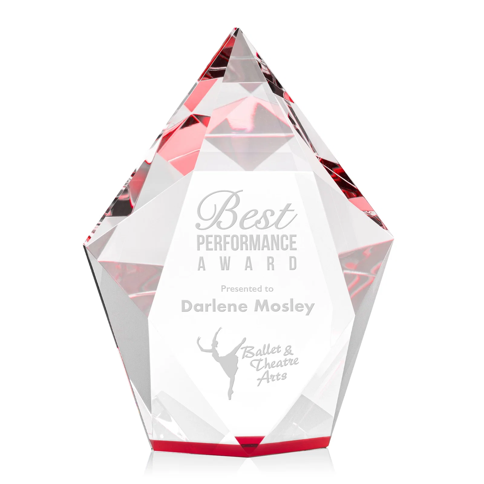 Branded Optical Crystal Pentagon Award With Faceted Halo Border, awards for volunteer appreciation