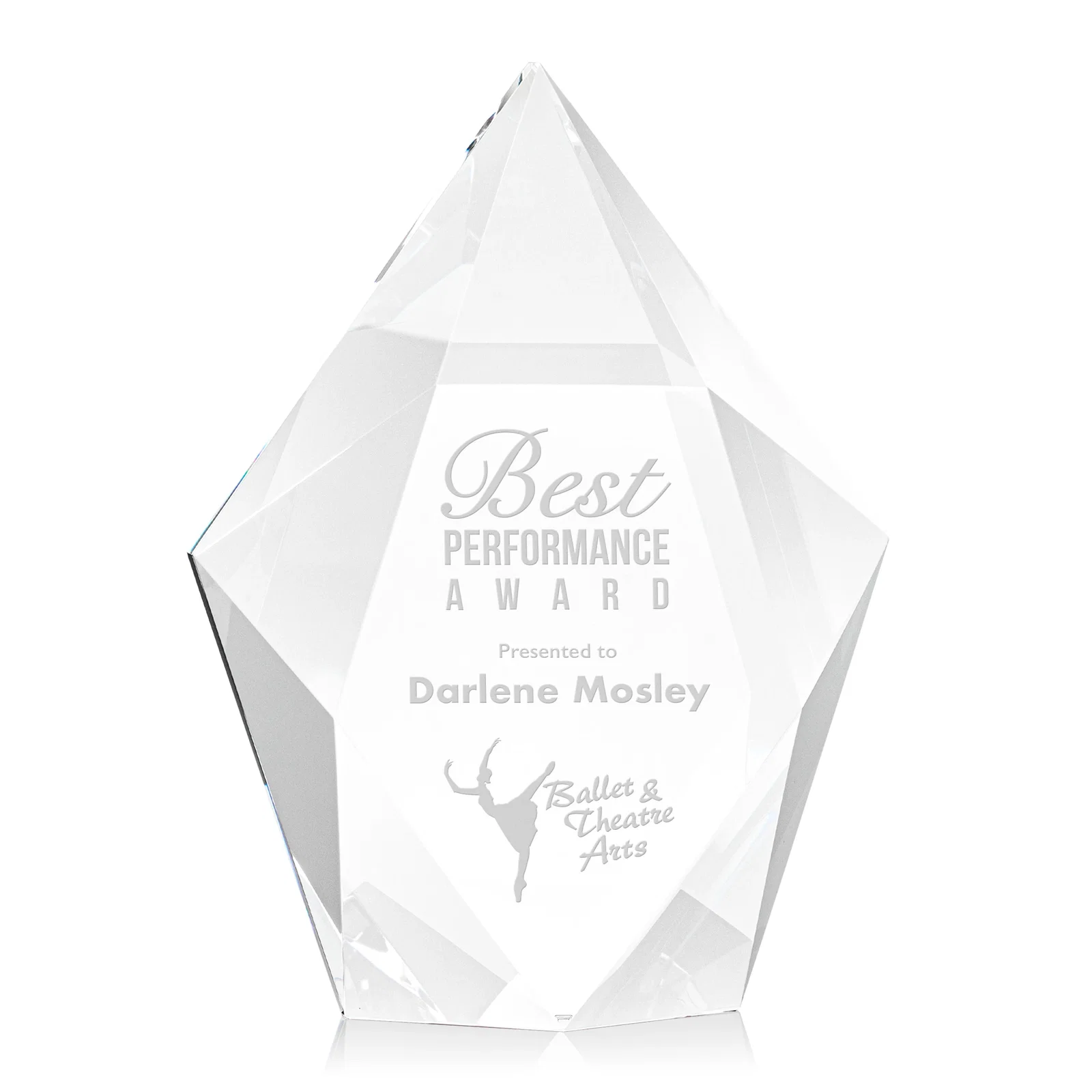 Custom Optical Crystal Pentagon Award With Faceted Halo Border, awards for retirement presentations