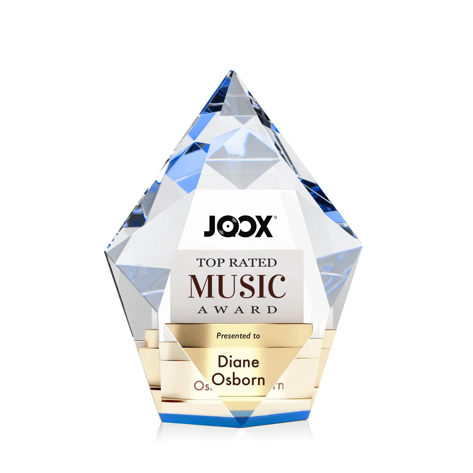 Branded Optical Crystal Pentagon Award With Faceted Halo Border, awards for company anniversary events