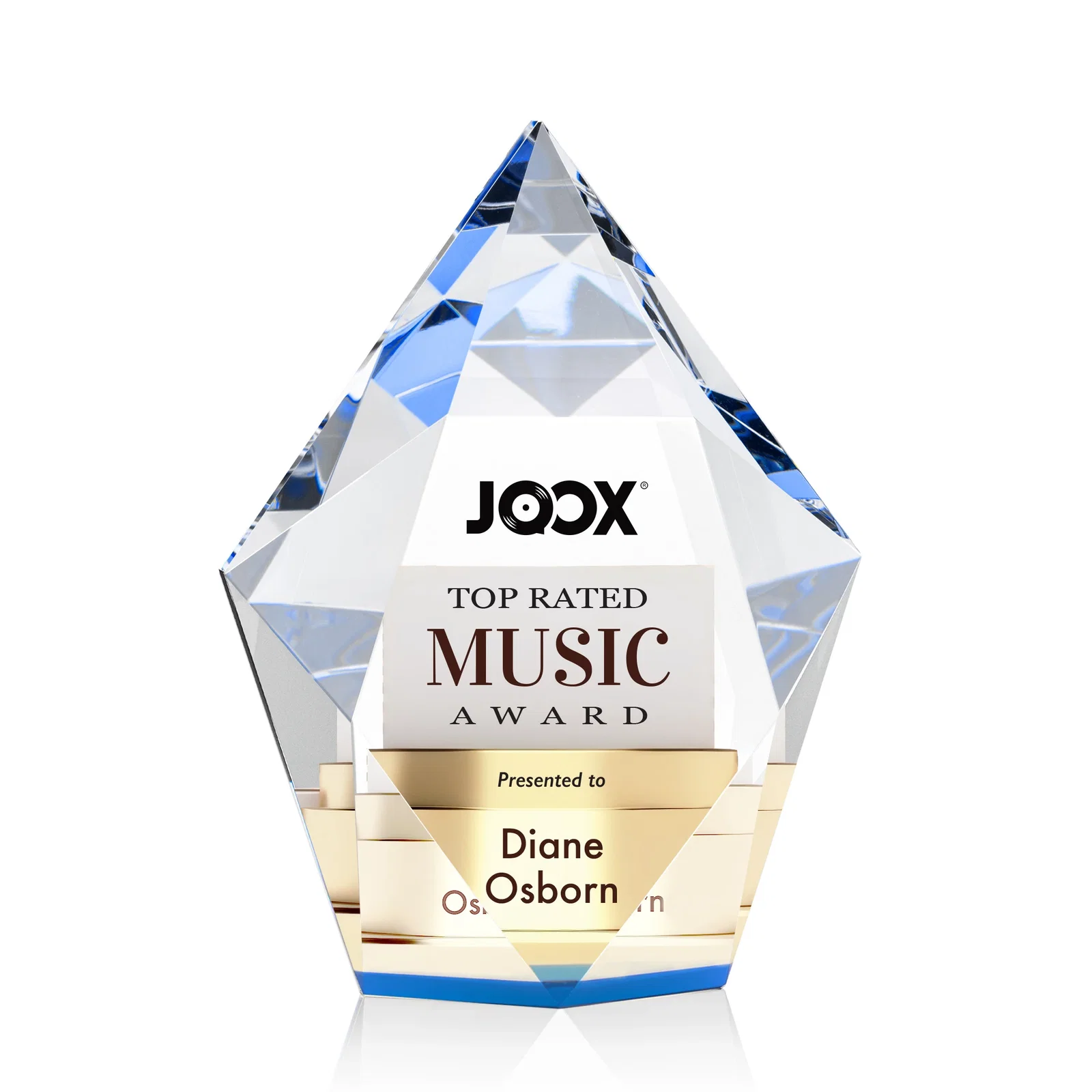Custom printed Optical Crystal Pentagon Award With Faceted Halo Border, awards for employee recognition