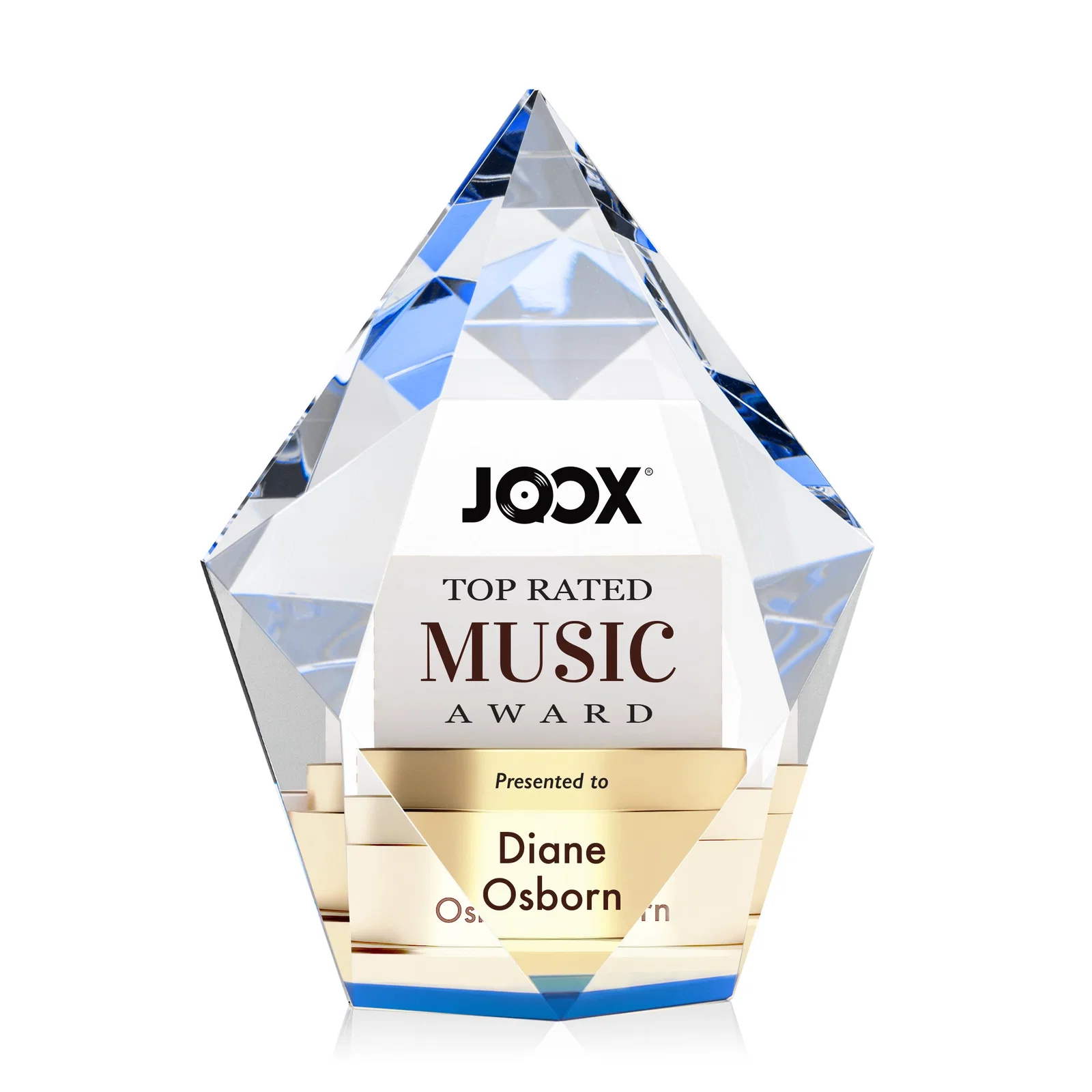 Custom printed Optical Crystal Pentagon Award With Faceted Halo Border, awards for corporate award ceremonies
