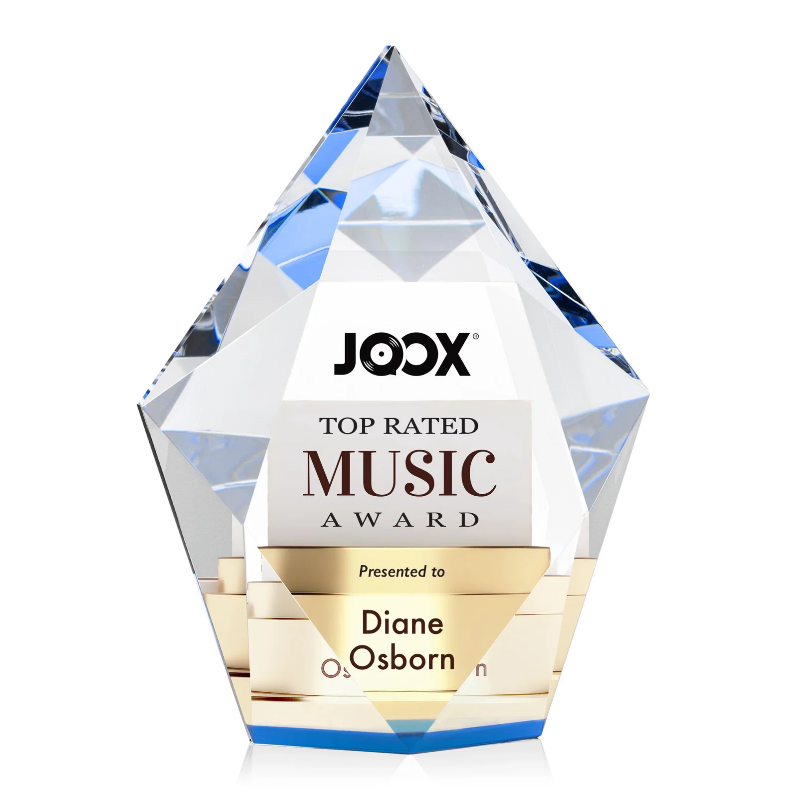 Custom printed Optical Crystal Pentagon Award With Faceted Halo Border, awards for service anniversary gifts