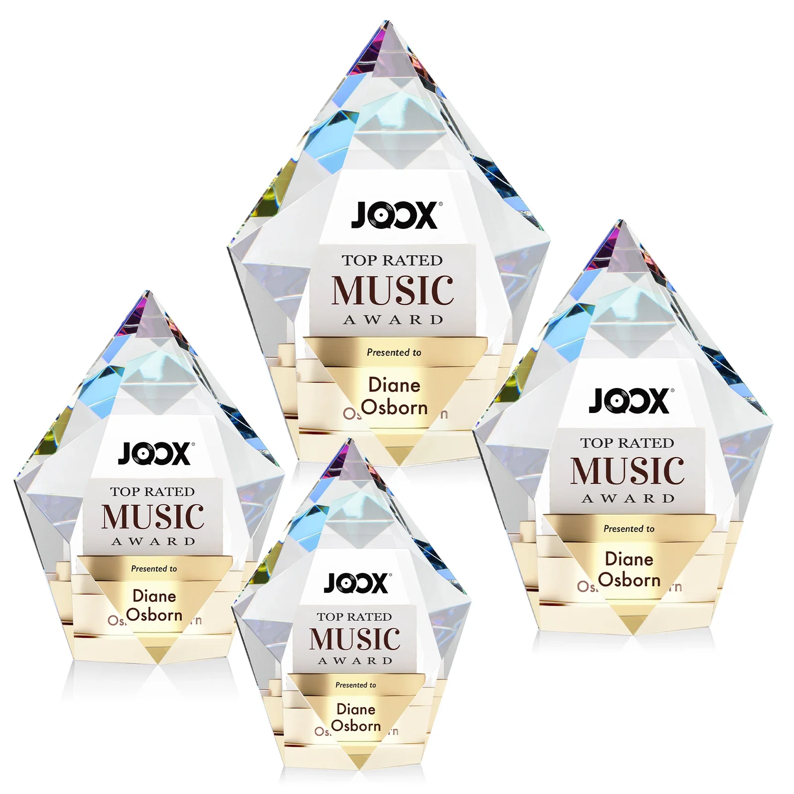 Custom printed Optical Crystal Pentagon Award With Faceted Halo Border, awards for sales achievement awards