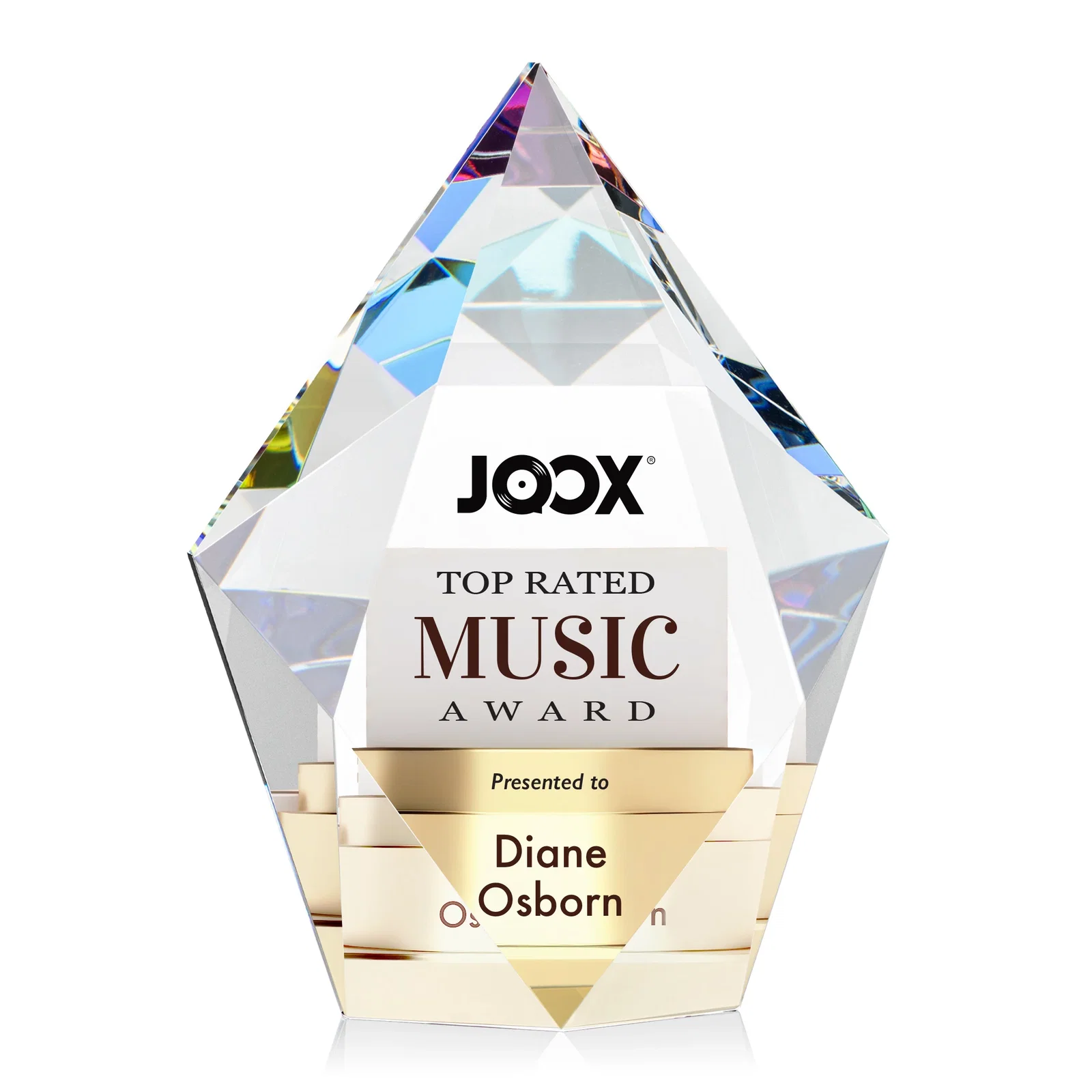 Custom printed Optical Crystal Pentagon Award With Faceted Halo Border, awards for graduation ceremonies