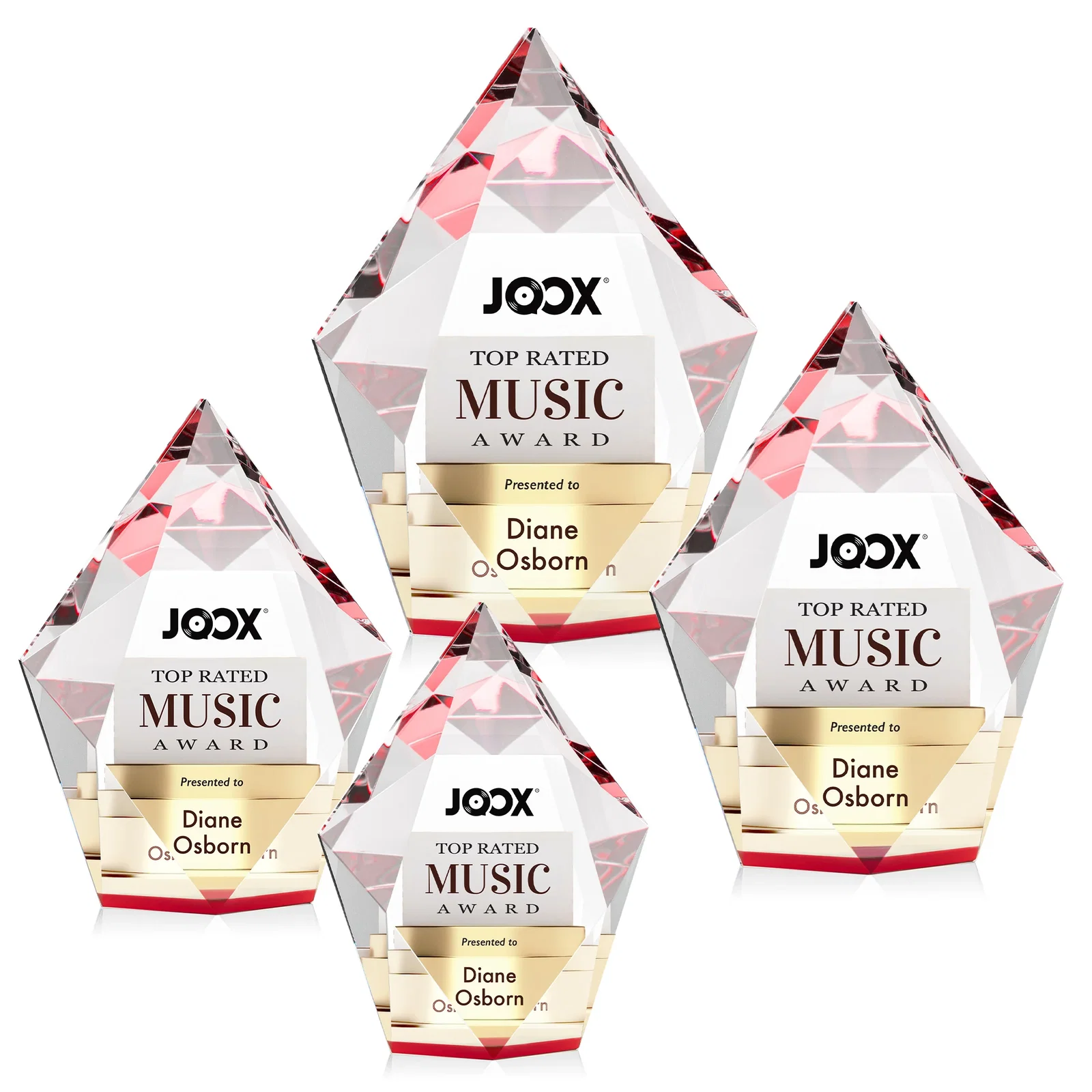 Custom printed Optical Crystal Pentagon Award With Faceted Halo Border, awards for safety achievement programs