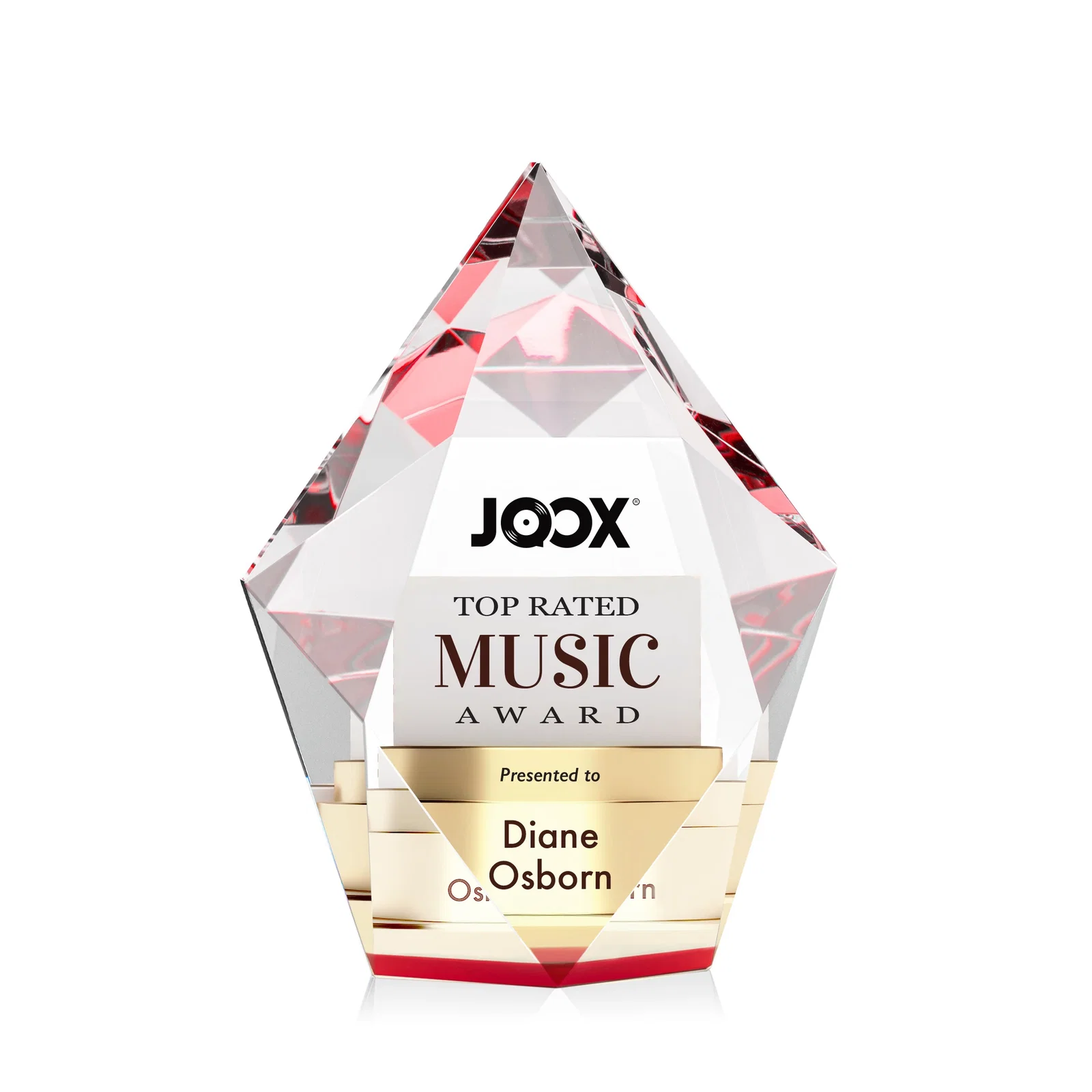 Custom printed Optical Crystal Pentagon Award With Faceted Halo Border, awards for volunteer appreciation