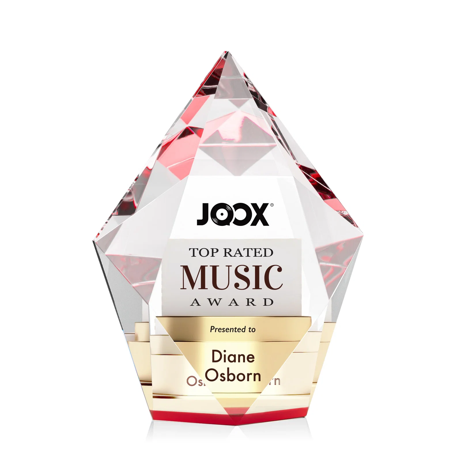 Custom printed Optical Crystal Pentagon Award With Faceted Halo Border, awards for dealer and partner awards