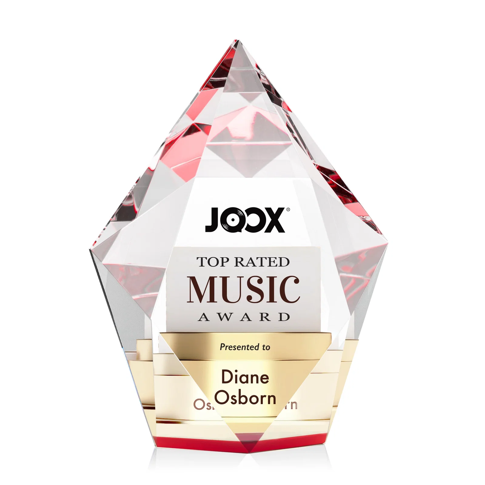 Custom printed Optical Crystal Pentagon Award With Faceted Halo Border, awards for company anniversary events