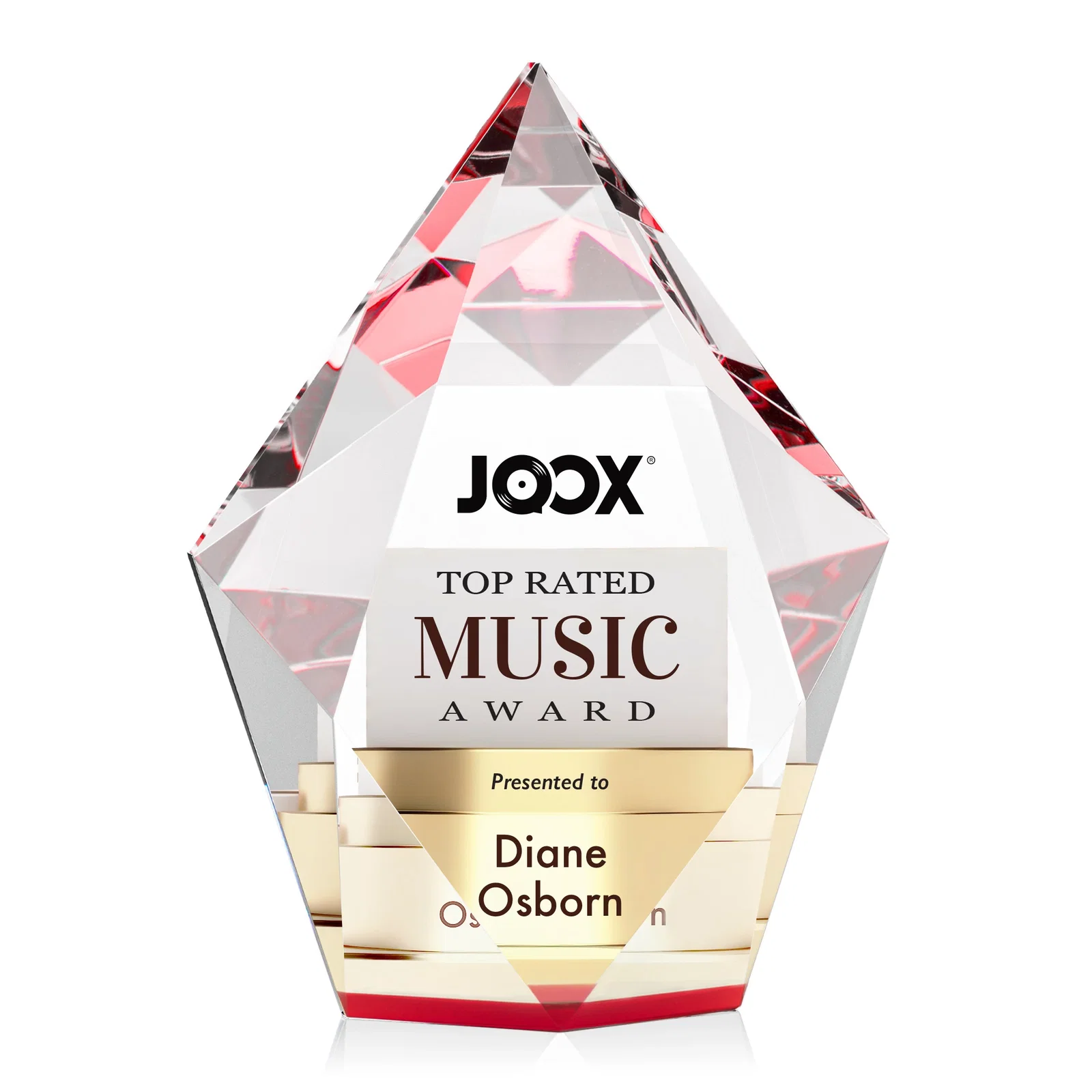 Customized Optical Crystal Pentagon Award With Faceted Halo Border, awards for employee recognition