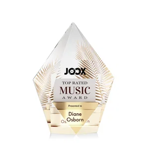 Optical Crystal Pentagon Award With Faceted Halo Border