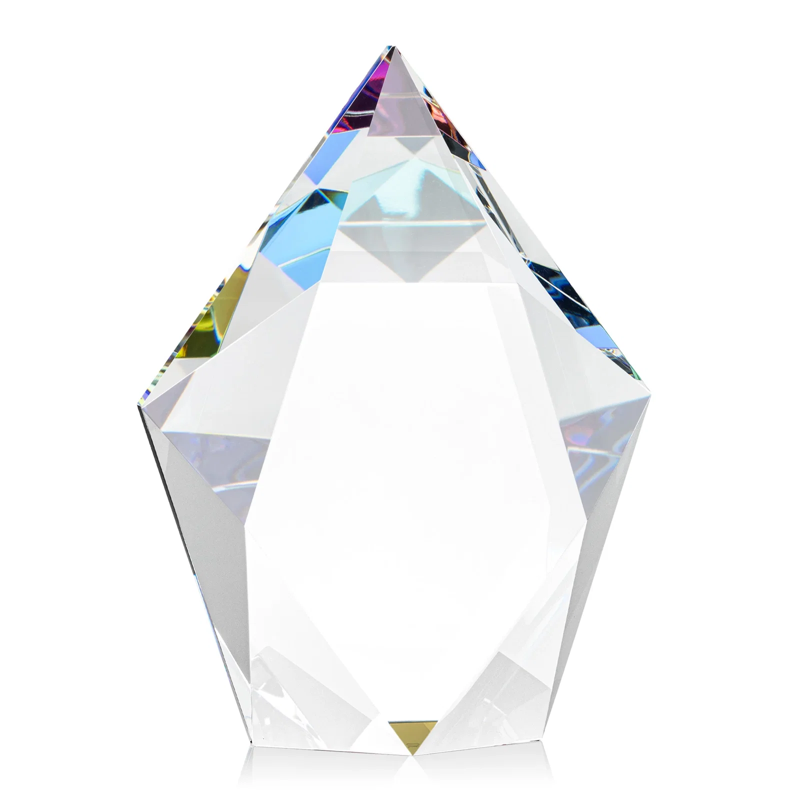 Custom engraved Optical Crystal Pentagon Award With Faceted Halo Border, awards for employee recognition