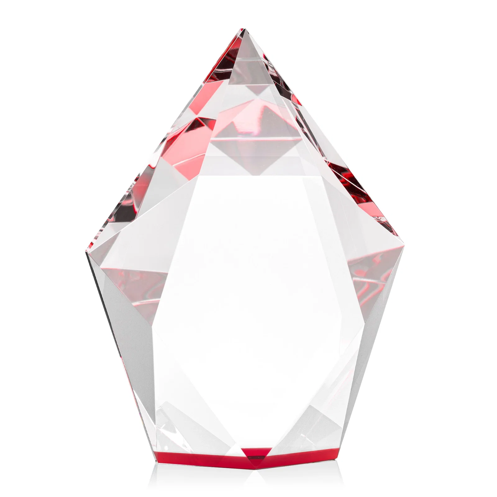 Custom engraved Optical Crystal Pentagon Award With Faceted Halo Border, awards for retirement presentations