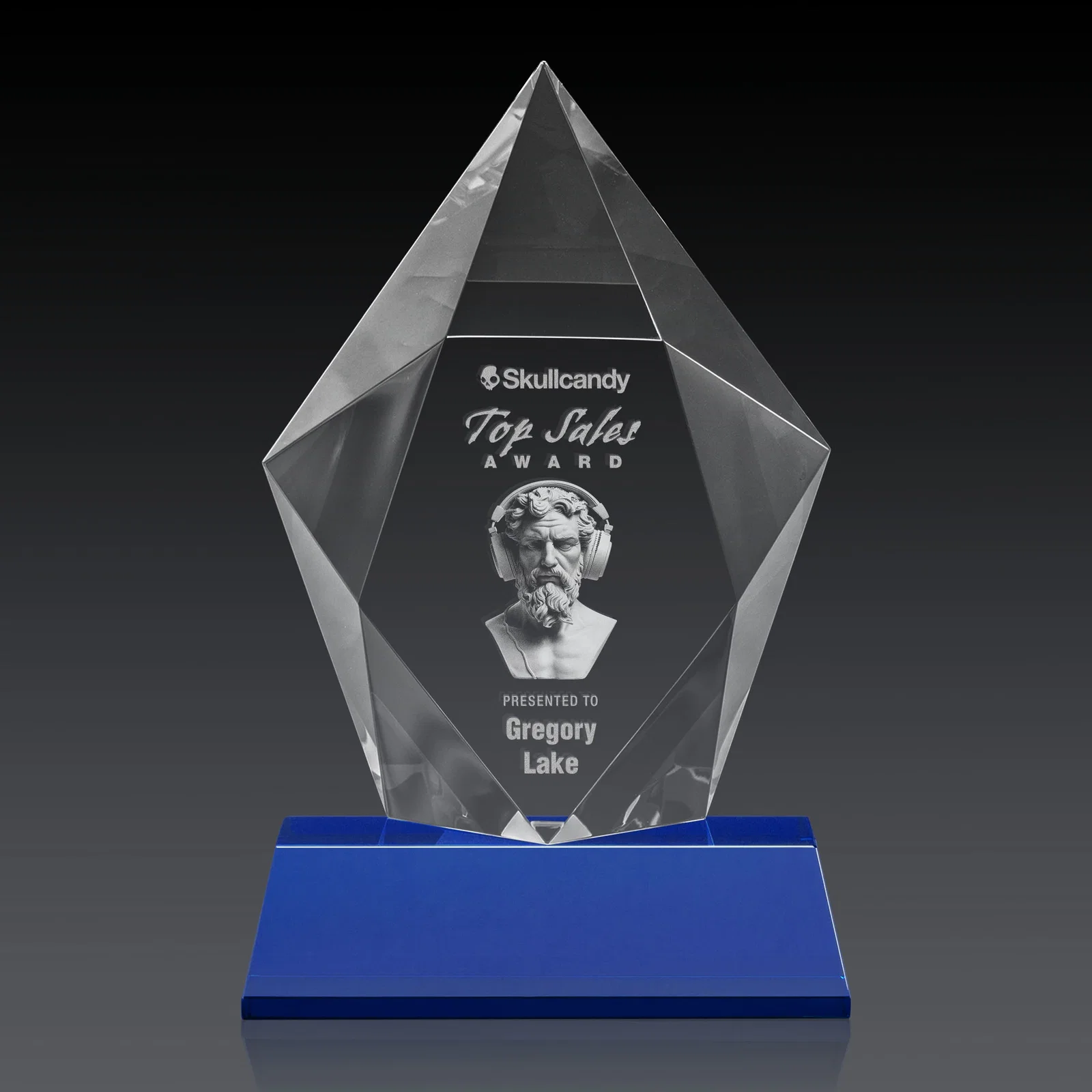 Personalized Faceted Optical Crystal Pentagon Award on Tall Tapered Base, awards, with your logo for safety achievement programs