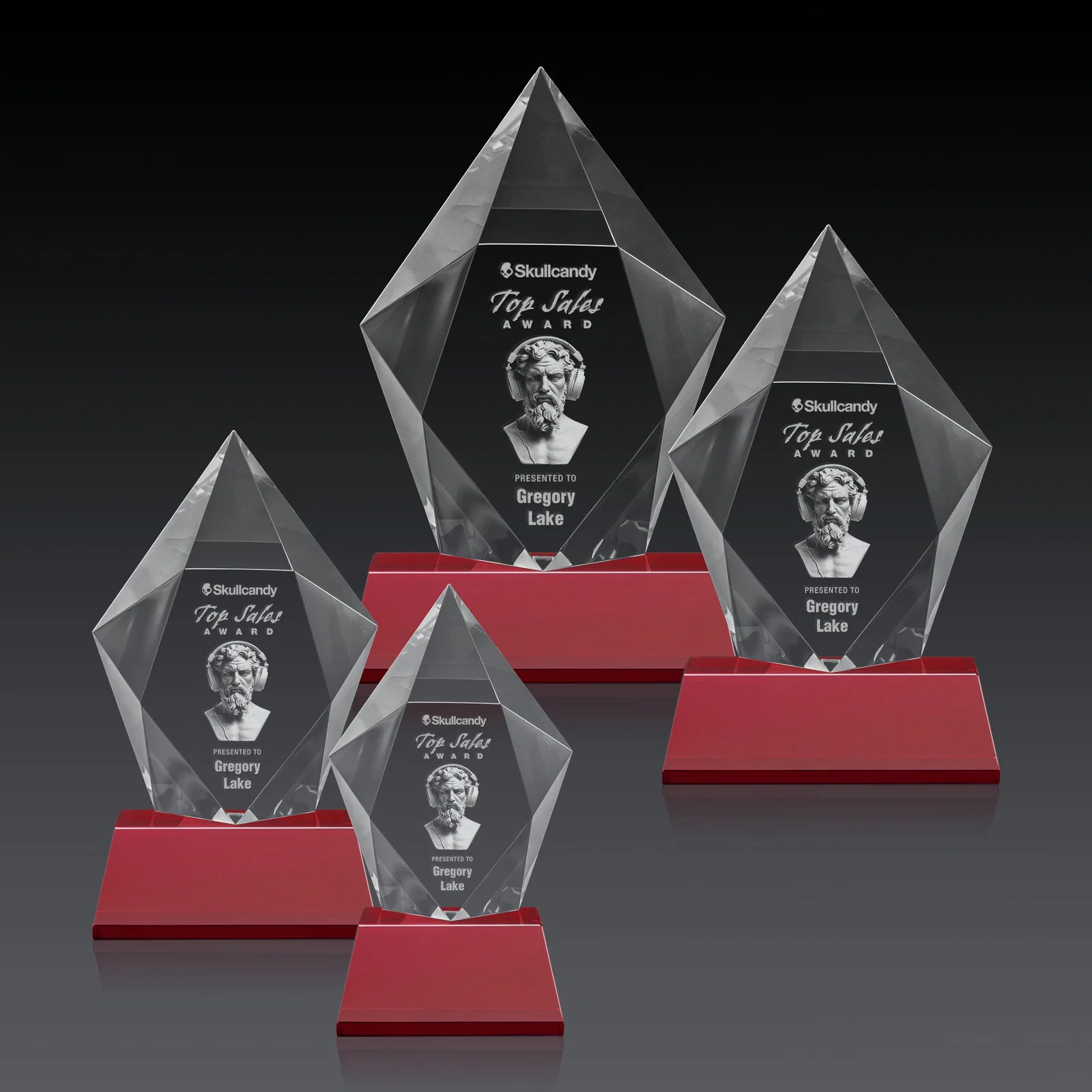 Personalized Faceted Optical Crystal Pentagon Award on Tall Tapered Base, awards, with your logo for volunteer appreciation