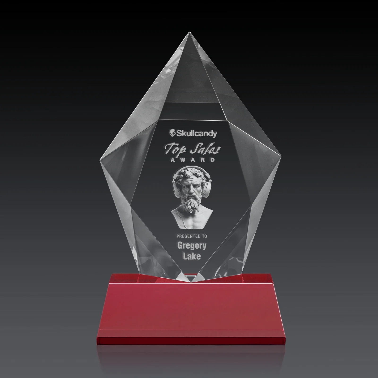 Promotional Faceted Optical Crystal Pentagon Award on Tall Tapered Base, awards, with your logo for employee recognition