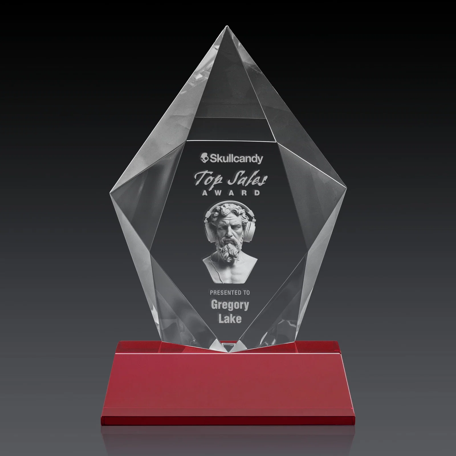 Promotional Faceted Optical Crystal Pentagon Award on Tall Tapered Base, awards, with your logo for corporate award ceremonies