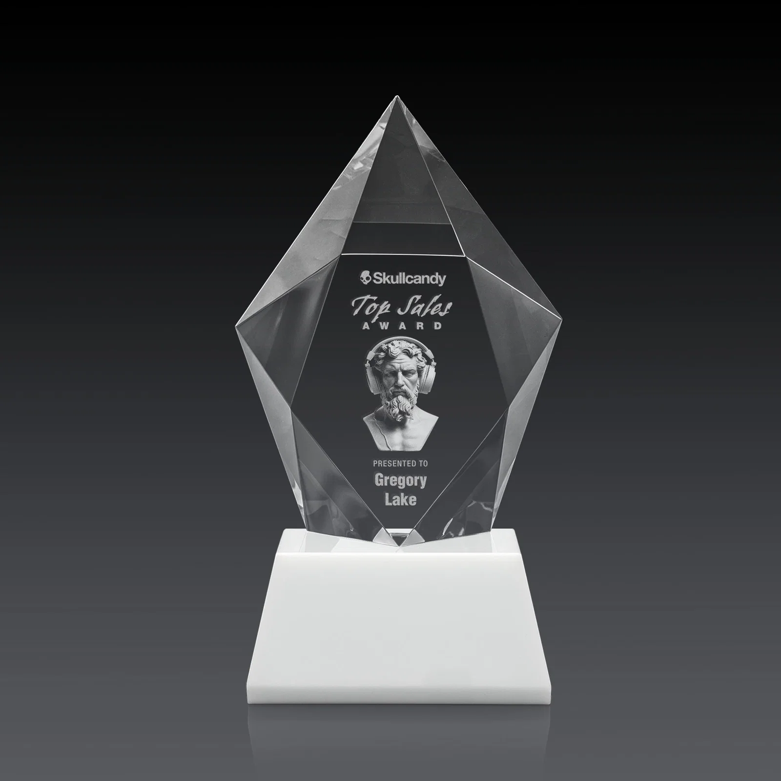 Promotional Faceted Optical Crystal Pentagon Award on Tall Tapered Base, awards, with your logo for safety achievement programs