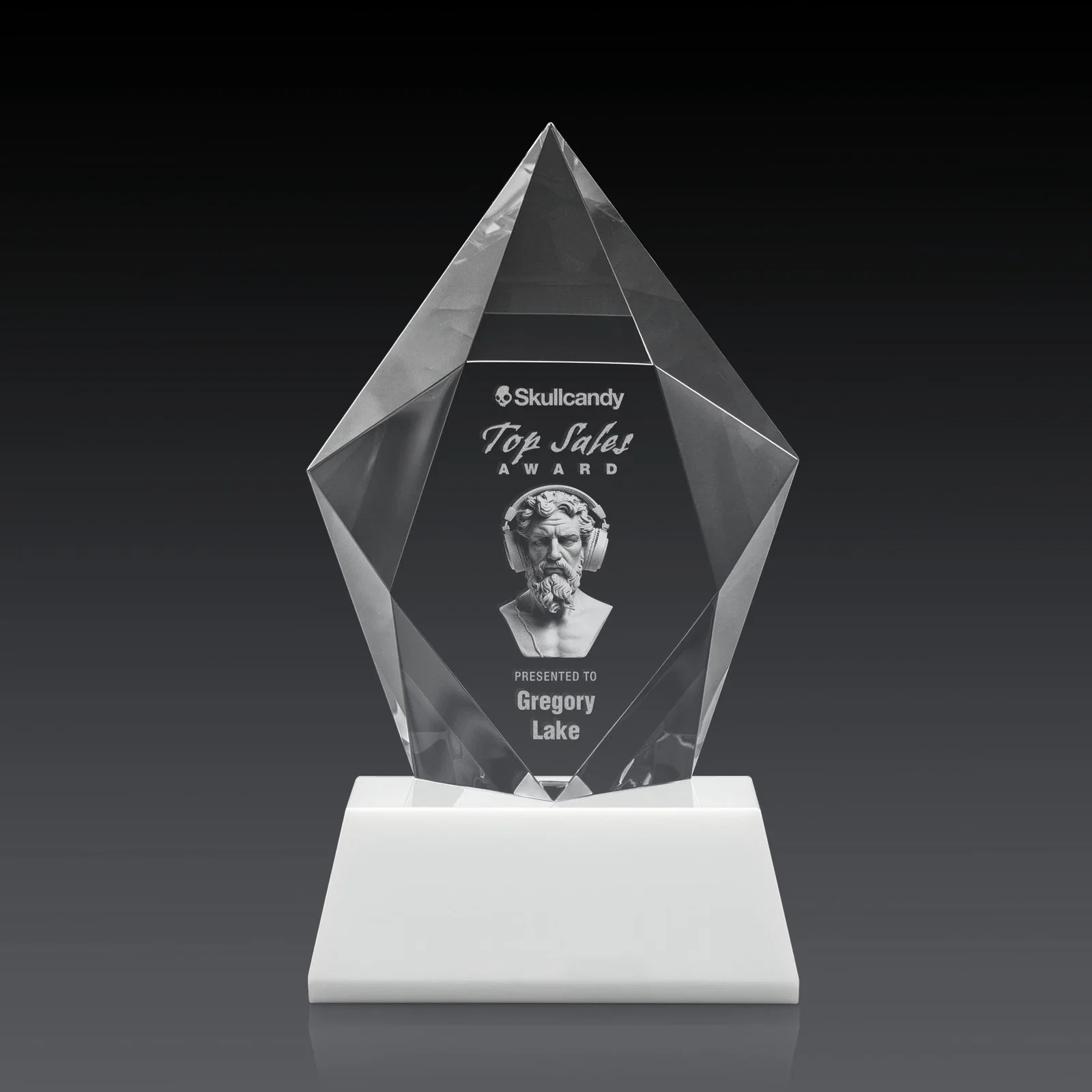 Promotional Faceted Optical Crystal Pentagon Award on Tall Tapered Base, awards, with your logo for volunteer appreciation