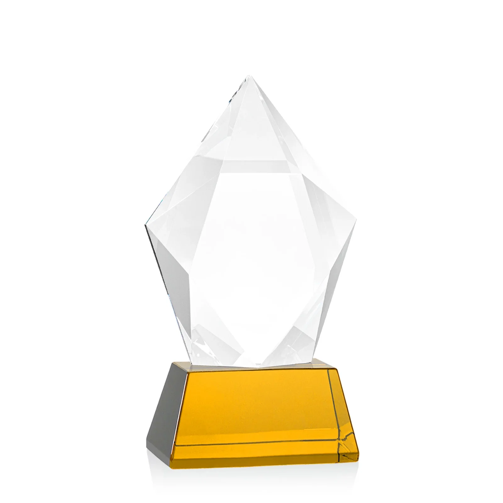 Branded Faceted Optical Crystal Pentagon Award on Tall Tapered Base, awards, with your logo for employee recognition