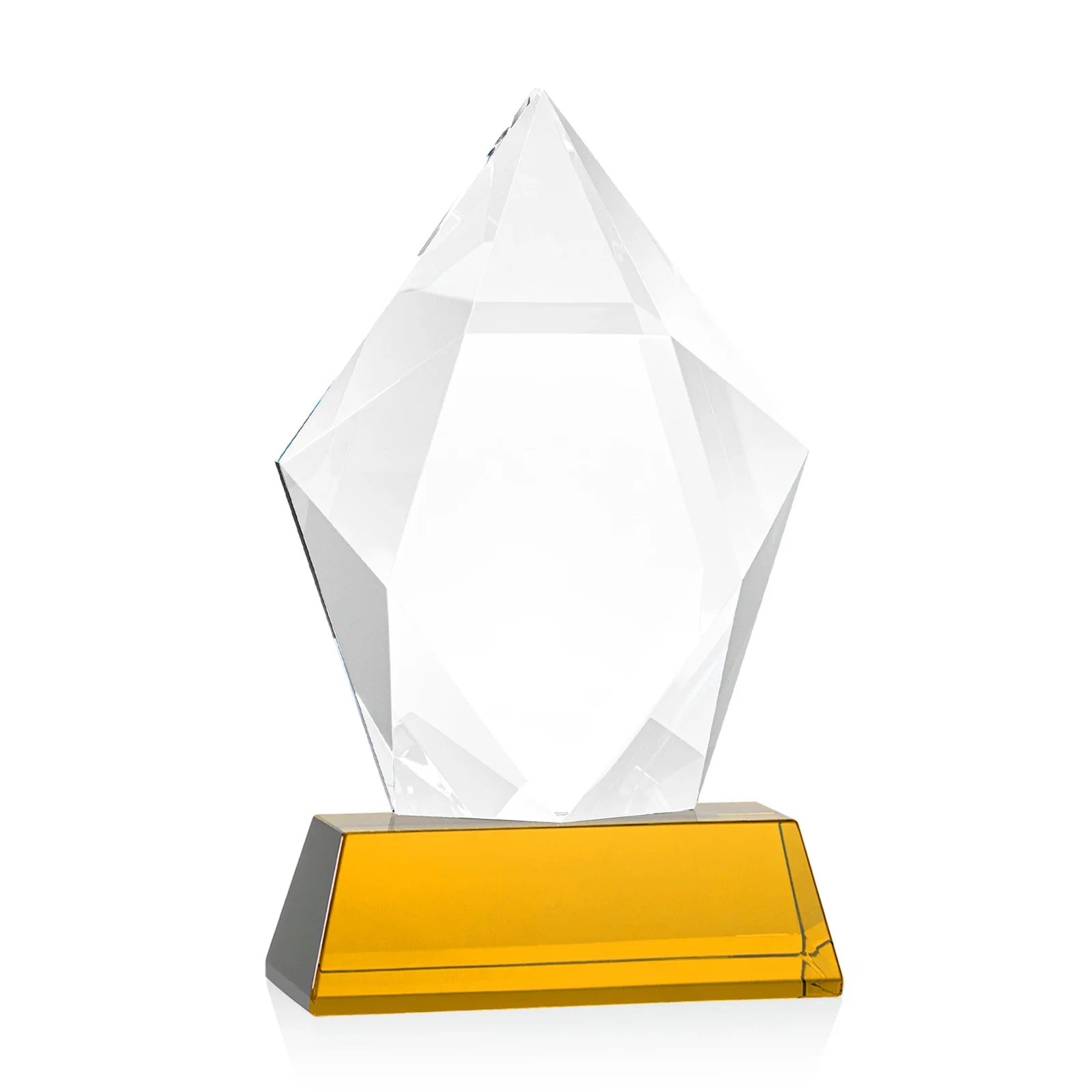 Branded Faceted Optical Crystal Pentagon Award on Tall Tapered Base, awards, with your logo for service anniversary gifts