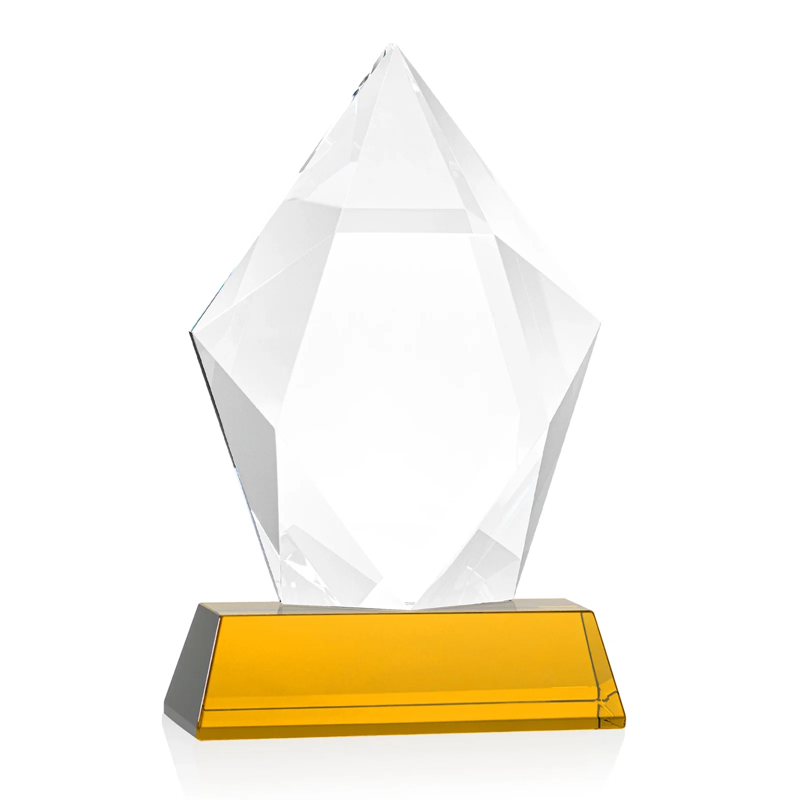 Branded Faceted Optical Crystal Pentagon Award on Tall Tapered Base, awards, with your logo for sales achievement awards
