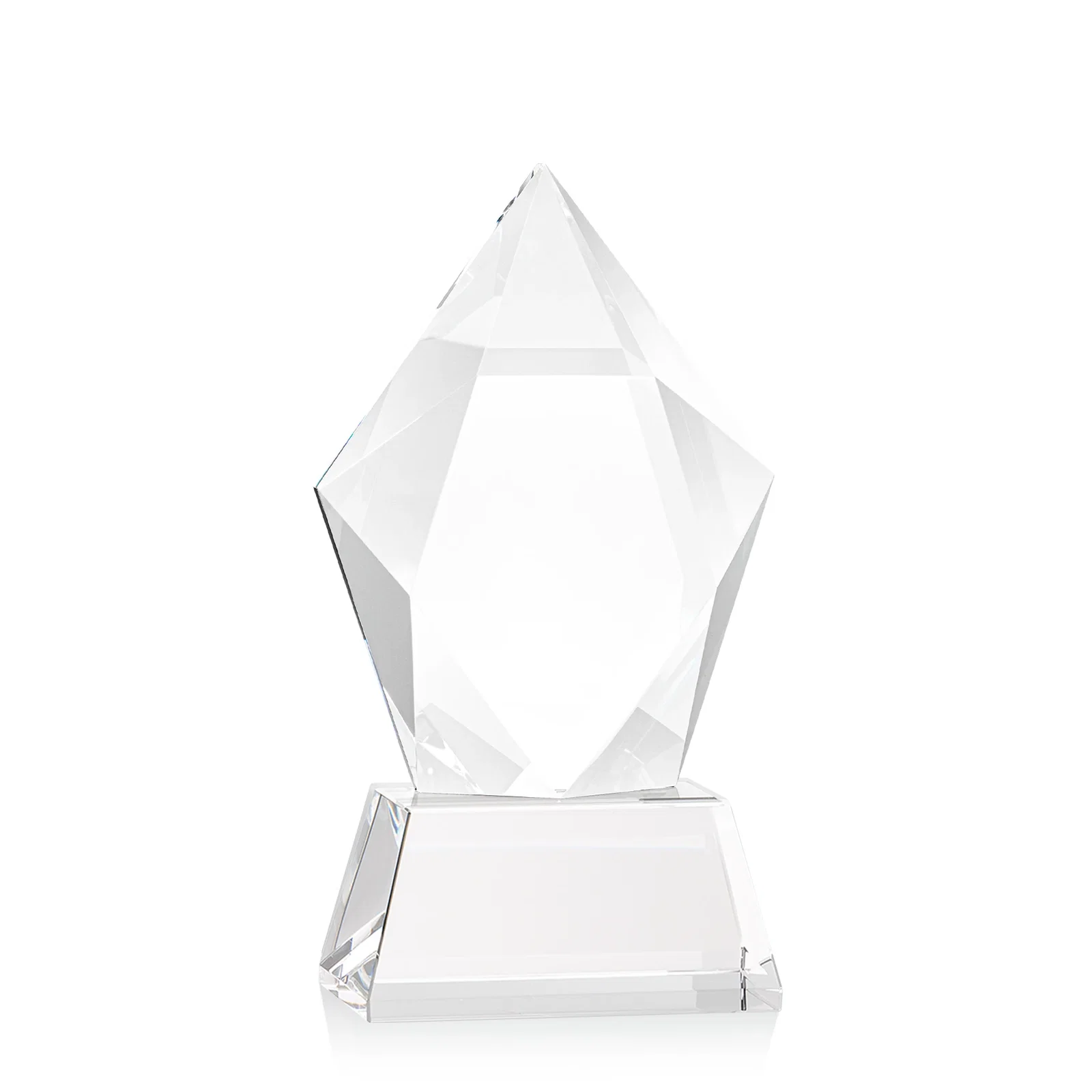 Branded Faceted Optical Crystal Pentagon Award on Tall Tapered Base, awards, with your logo for retirement presentations