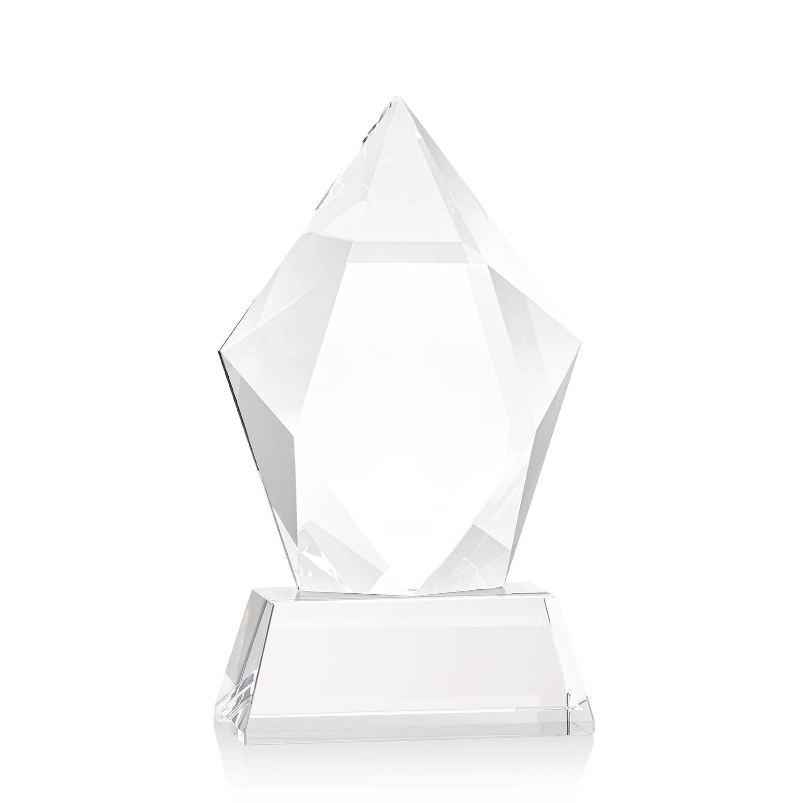 Branded Faceted Optical Crystal Pentagon Award on Tall Tapered Base, awards, with your logo for team milestone celebrations
