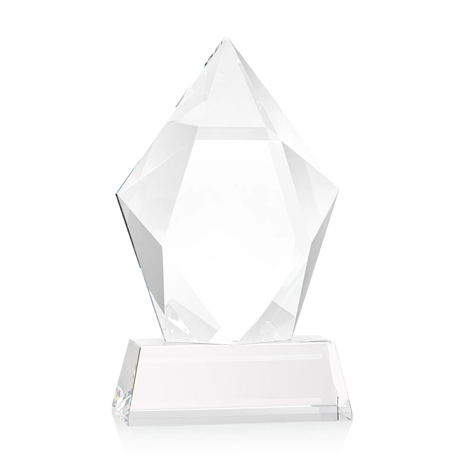 Branded Faceted Optical Crystal Pentagon Award on Tall Tapered Base, awards, with your logo for donor appreciation