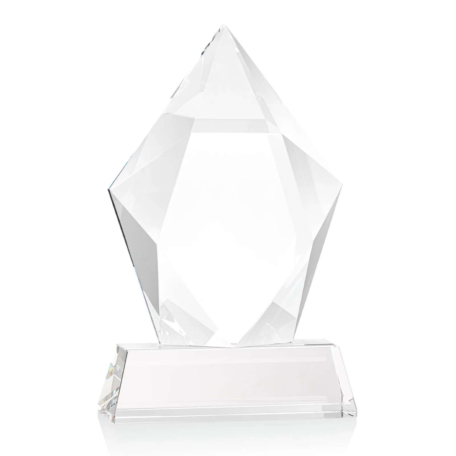 Branded Faceted Optical Crystal Pentagon Award on Tall Tapered Base, awards, with your logo for graduation ceremonies