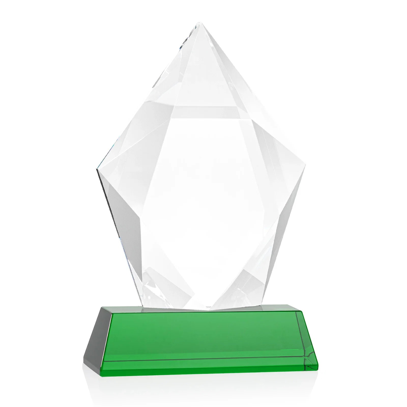 Branded Faceted Optical Crystal Pentagon Award on Tall Tapered Base, awards, with your logo for company anniversary events